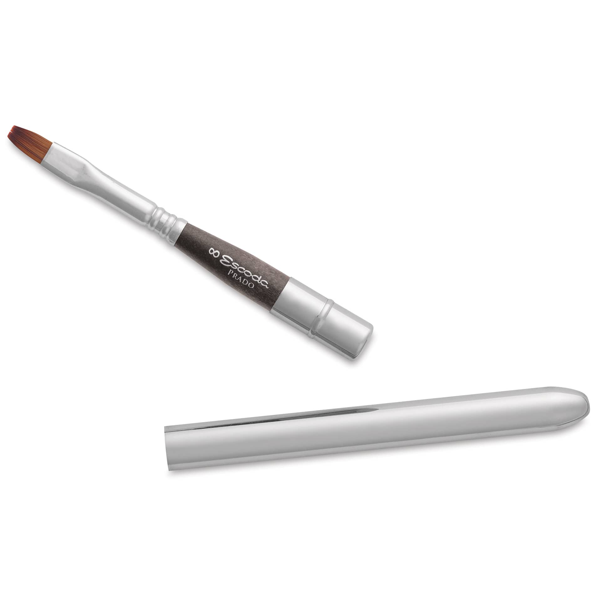 Escoda Prado Tame Synthetic Travel Brush - Bright, Short Handle, Size 8, handle and brush top