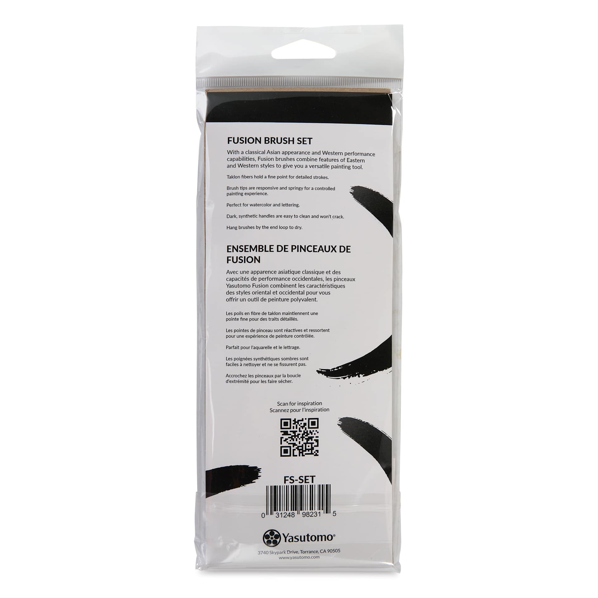 Yasutomo Fusion Synthetic Brushes - Round, Short Handle, Set of 5, back of the packaging