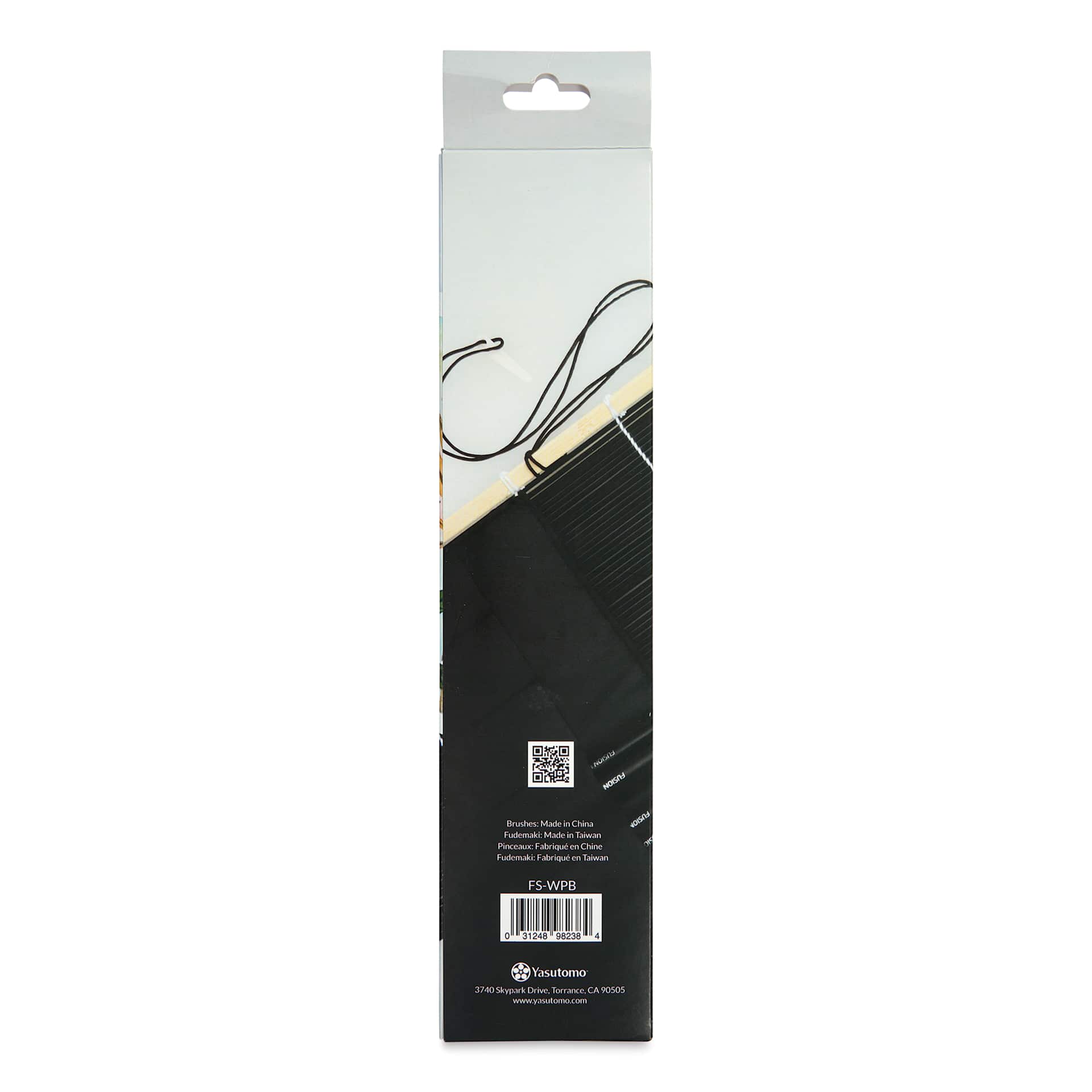 Yasutomo Fusion Synthetic Brushes - Round, Short Handle, Set of 5 with Wrap, back oft he packaging