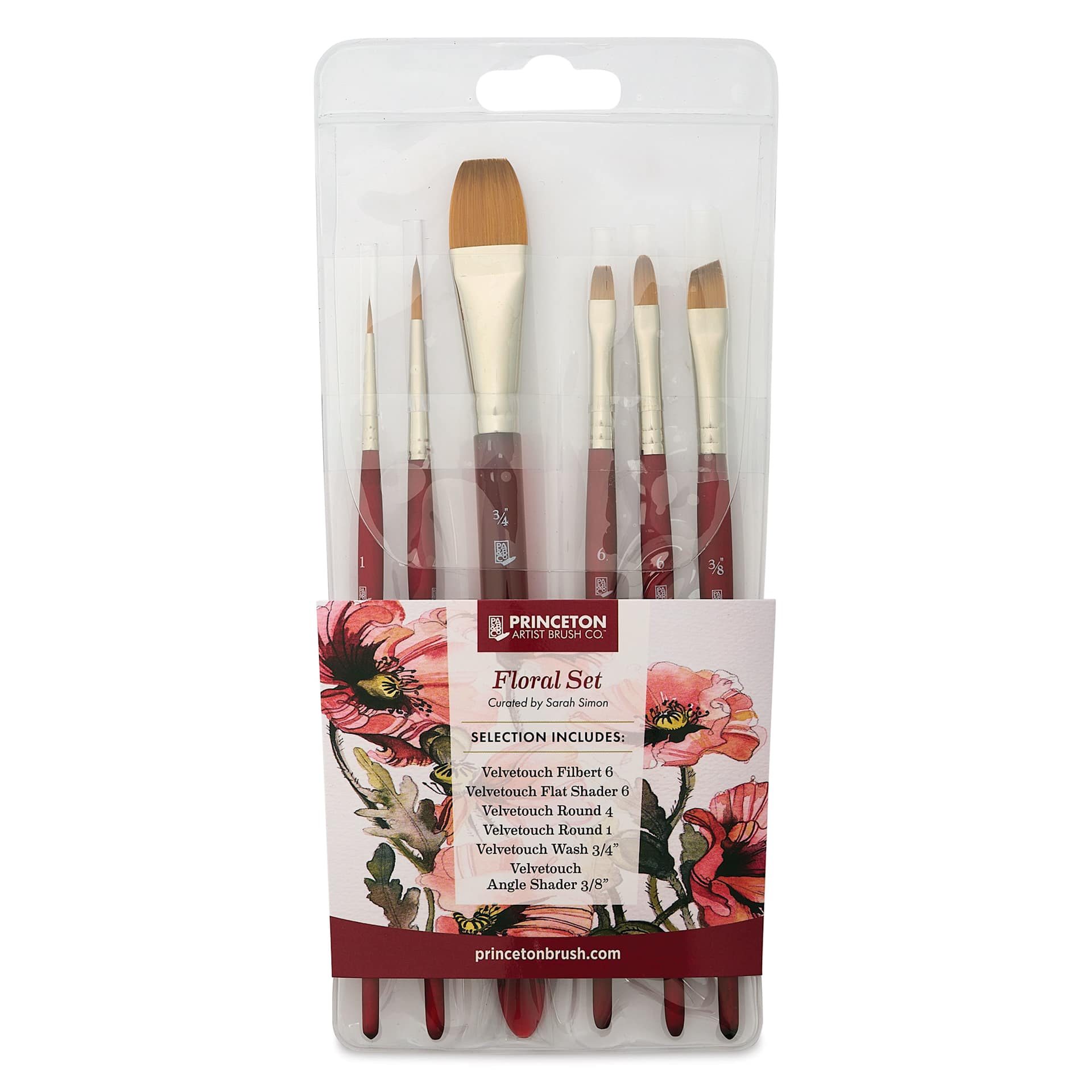 Princeton Velvetouch Synthetic Brushes - Set of 6, Sarah Simon Floral Set, front of packaging
