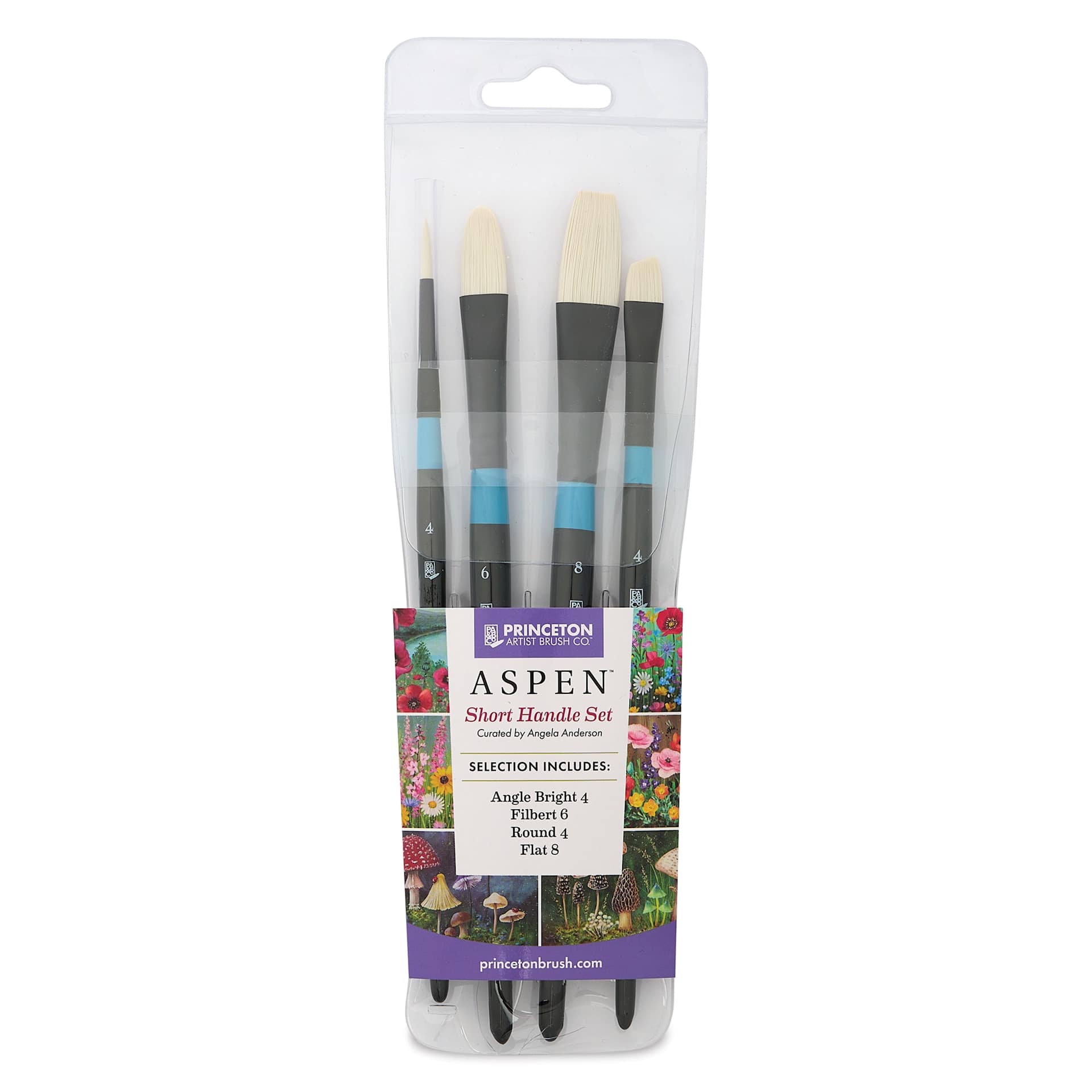 Princeton Aspen Synthetic Brushes - Set of 4, Angela Anderson Short Handle Set, front of packaging