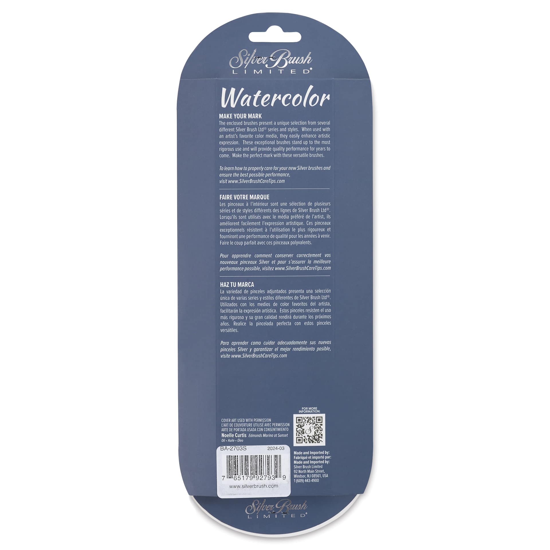 Silver Brush BelleAqua Brushes - Calligraphers Watercolor Set, Set of 3, back of the packaging