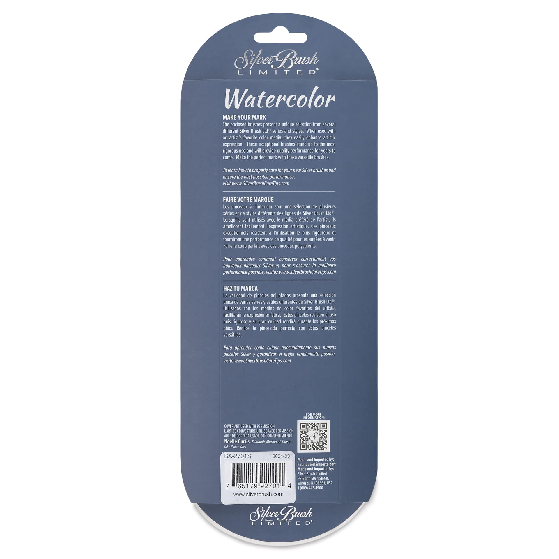 Silver Brush BelleAqua Brushes - Perfect Detail Watercolor Set, Set of 4, back of the packaging