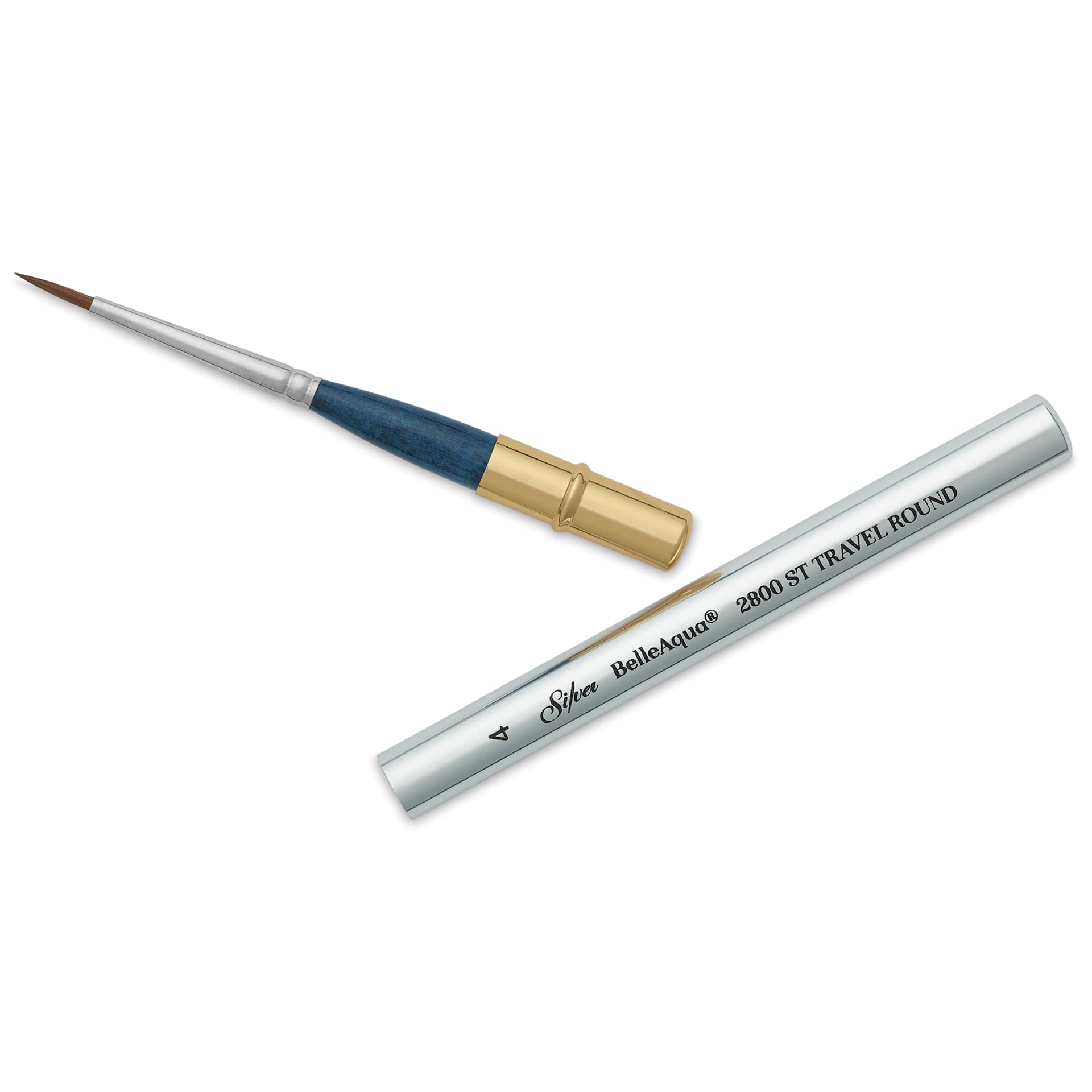 Silver Brush BelleAqua Travel Brush - Round, Short Handle, Size 4, brush top and handle