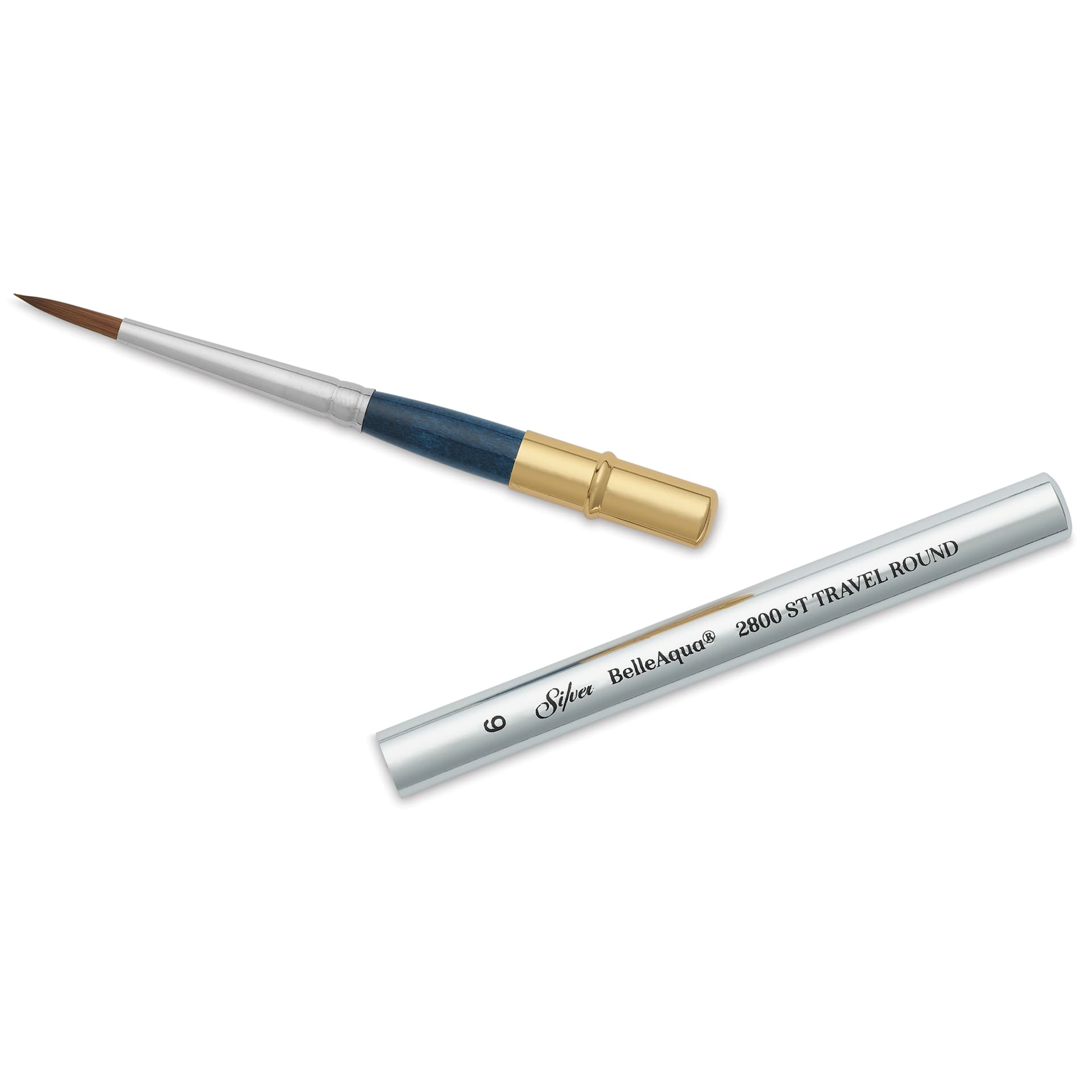Silver Brush BelleAqua Travel Brush - Round, Short Handle, Size 6, brush top and handle