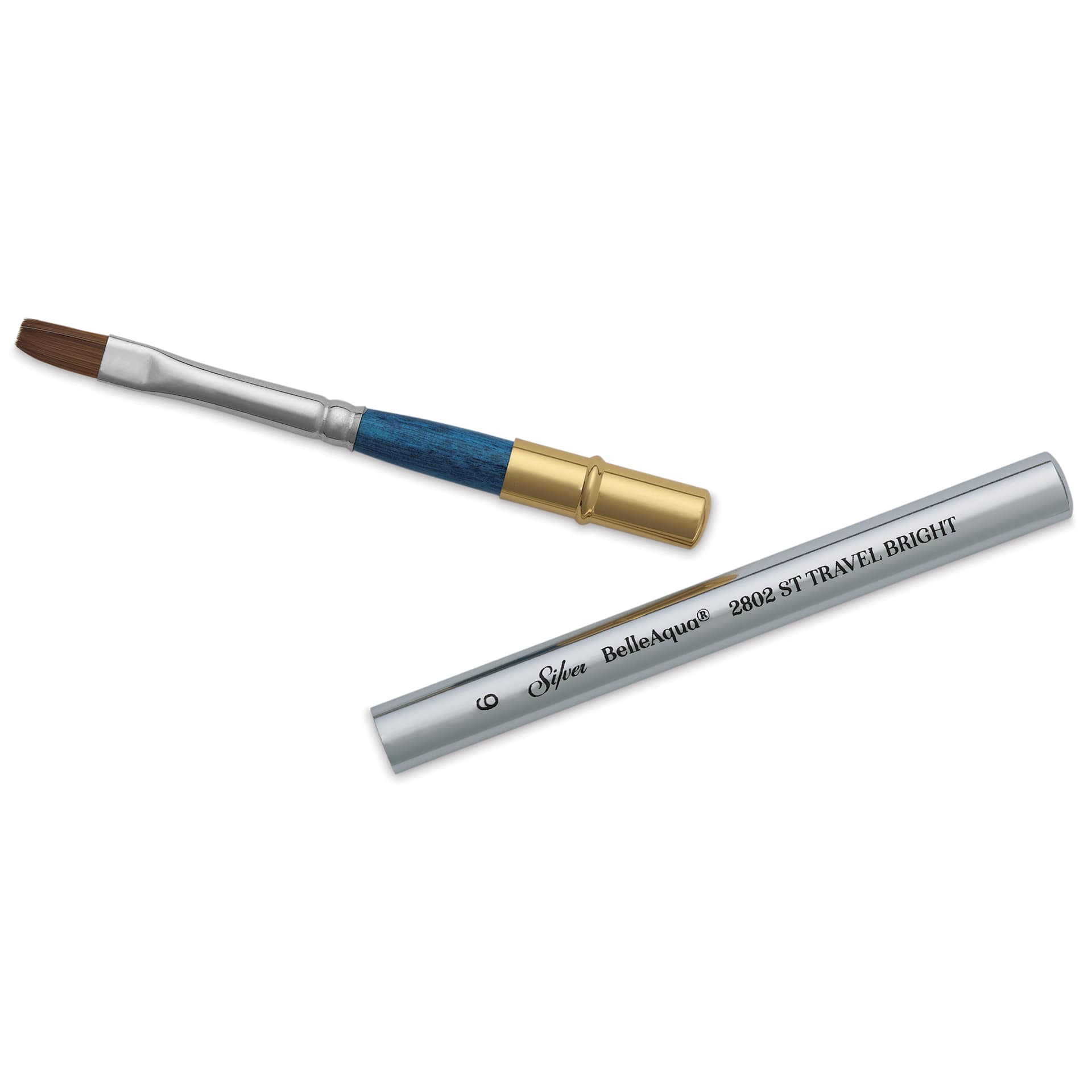 Silver Brush BelleAqua Travel Brush - Bright, Short Handle, Size 6, brush top and handle