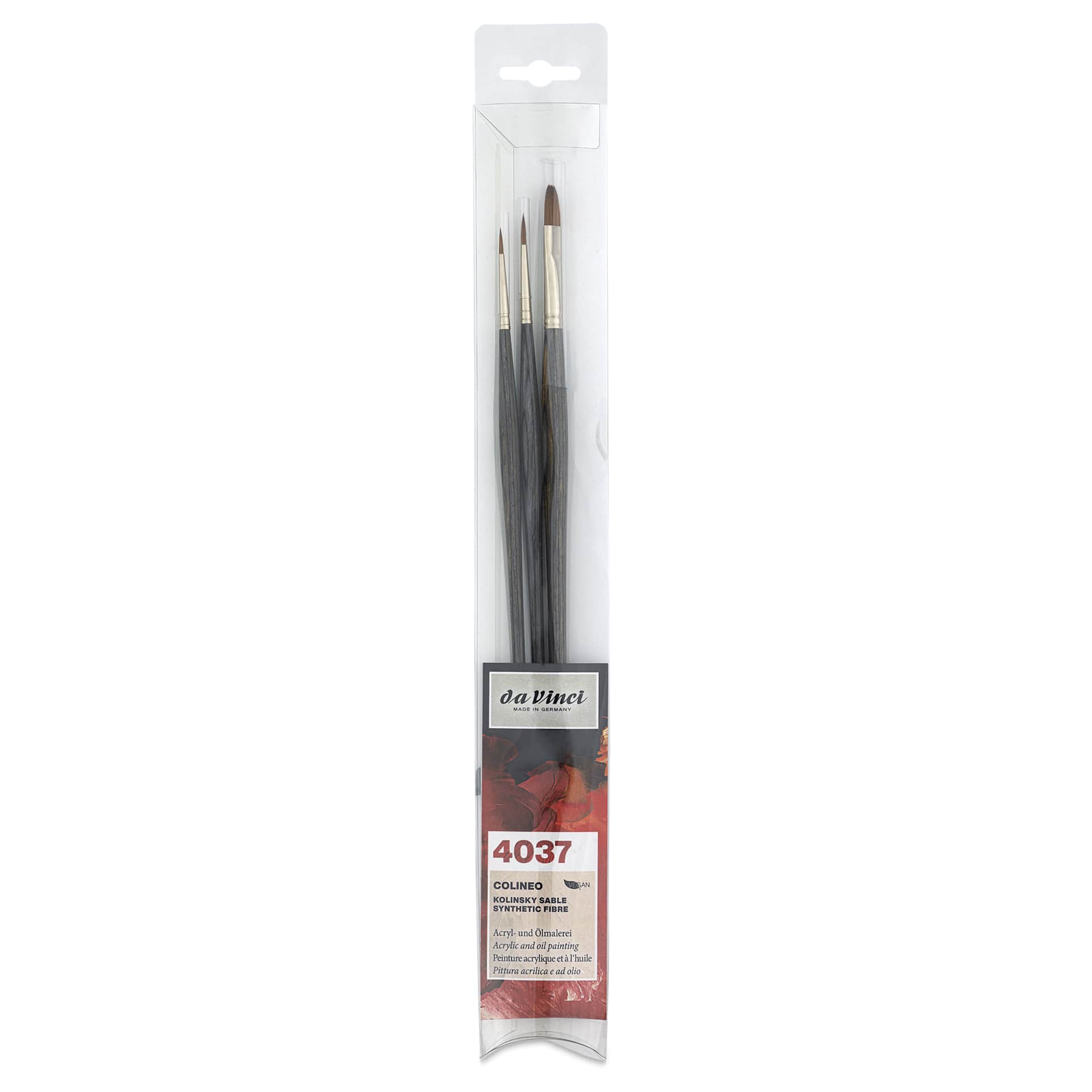 Da Vinci Colineo Synthetic Kolinsky Sable Brushes - Set of 3, Long Handle, Set 4037, in pack