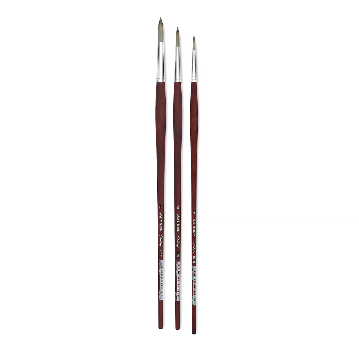 Da Vinci College Synthetic Brushes - 3 Sizes of Round Brushes shown vertically