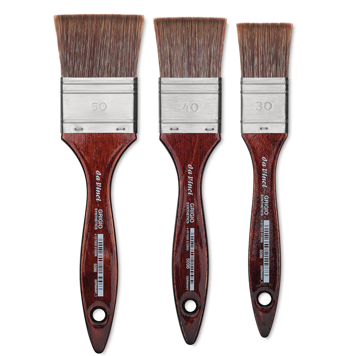 Da Vinci Grigio Synthetic Brushes - Three sizes of Mottler brushes shown upright