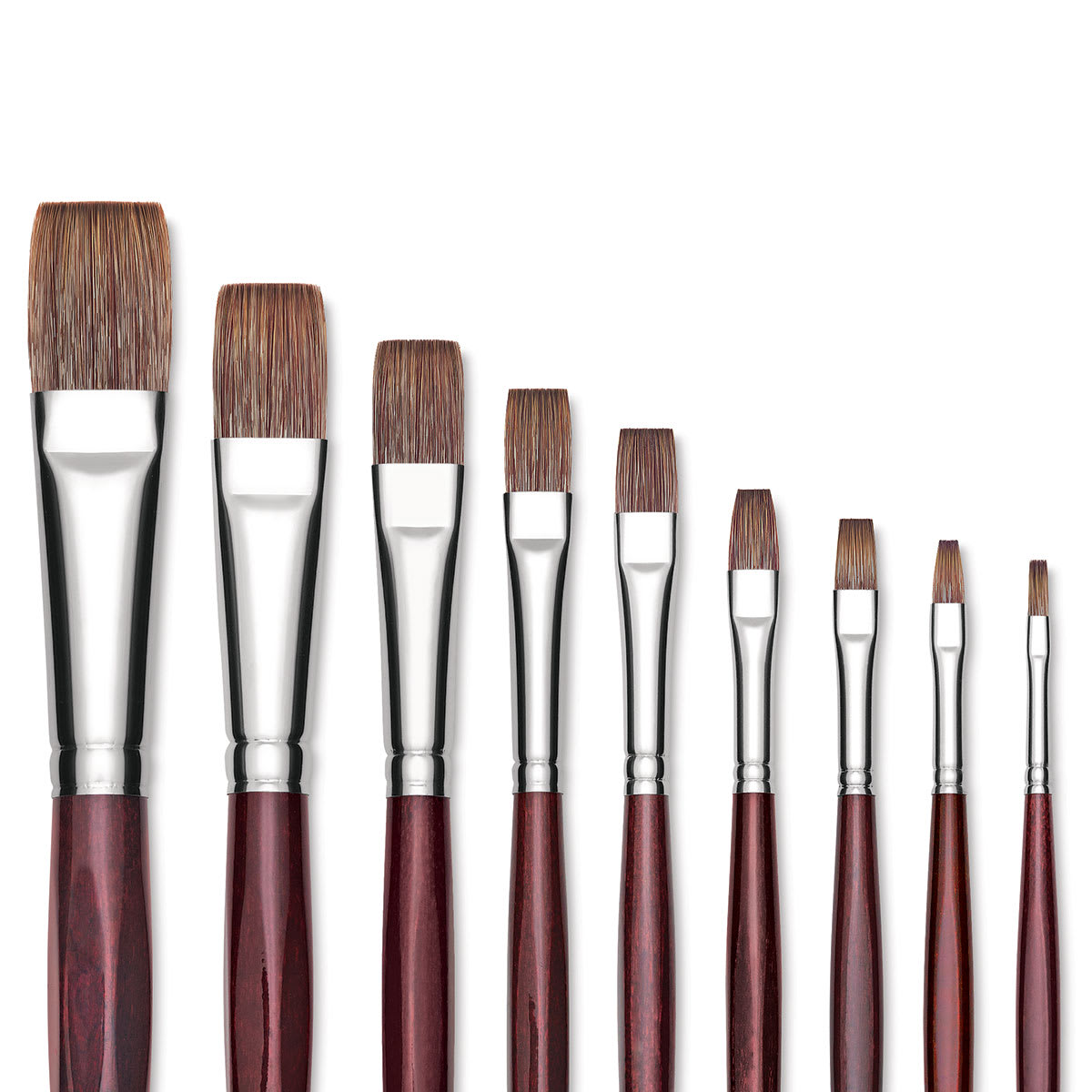 Da Vinci Grigio Synthetic Brushes - Closeup of various sizes of Flat brushes