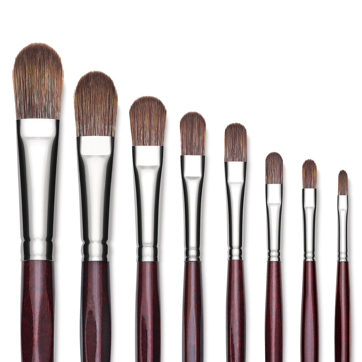 Da Vinci Grigio Synthetic Brushes - Closeup of assorted sizes of Filbert brushes