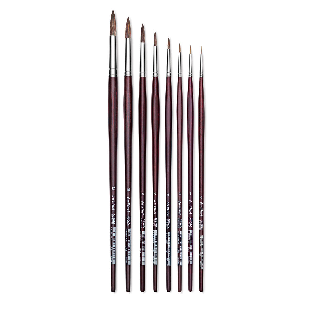 Da Vinci Grigio Synthetic Brushes - 8 sizes of Round Brushes shown upright