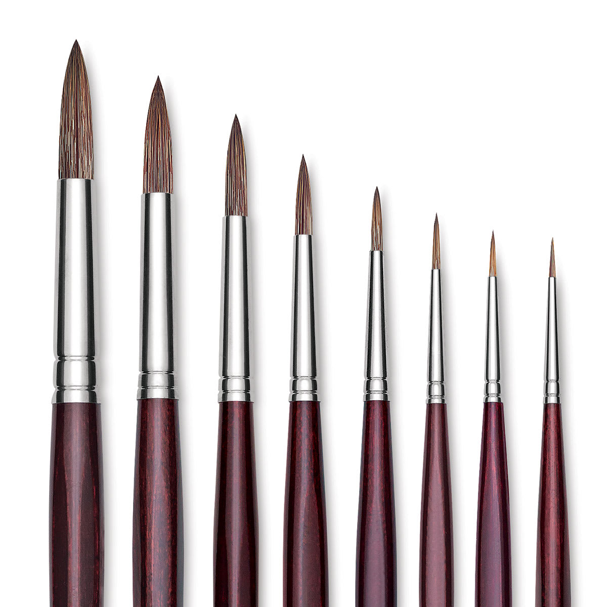 Da Vinci Grigio Synthetic Brushes - Closeup of assorted sizes of Round Brushes