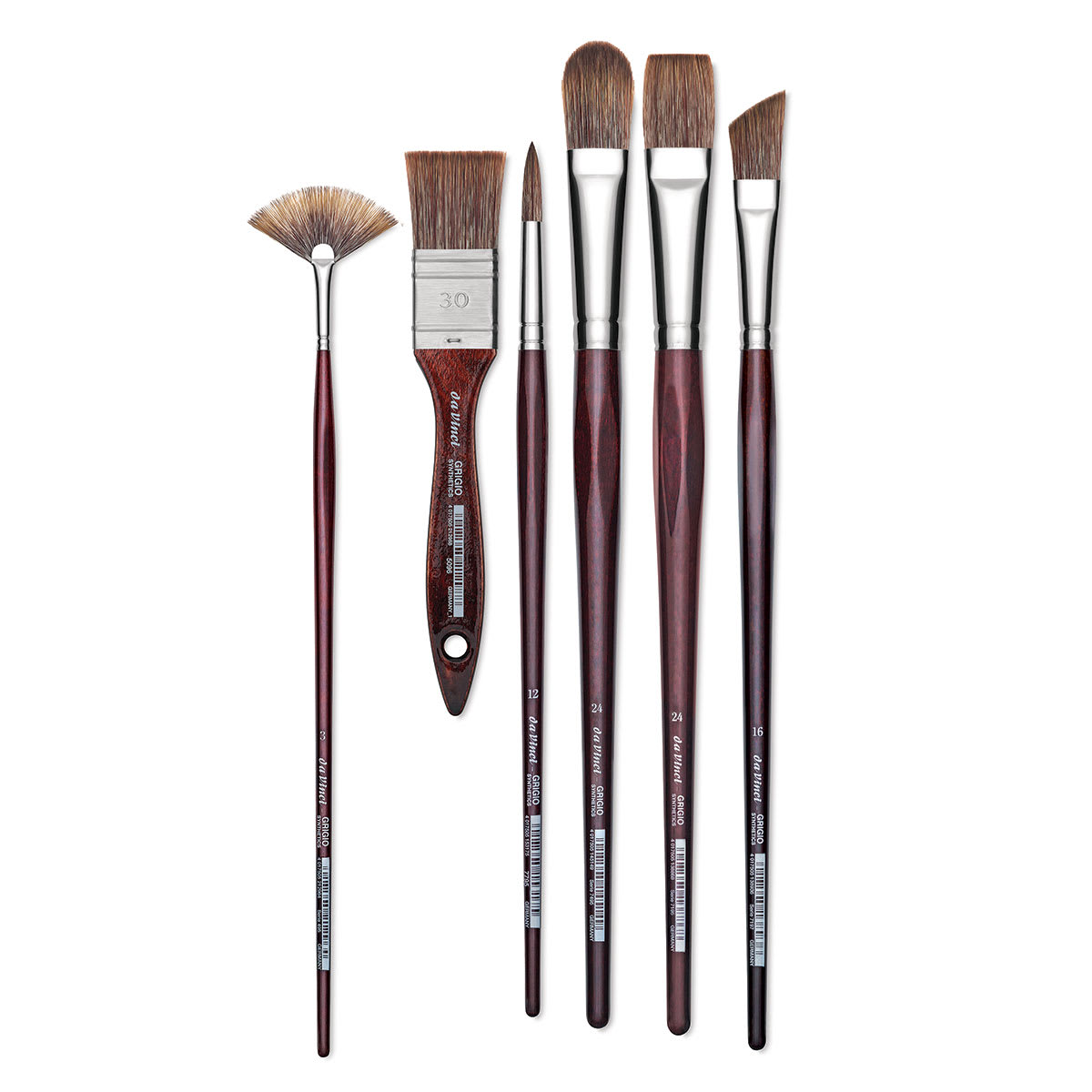 Da Vinci Grigio Synthetic Brushes - Assorted styles of brushes shown upright