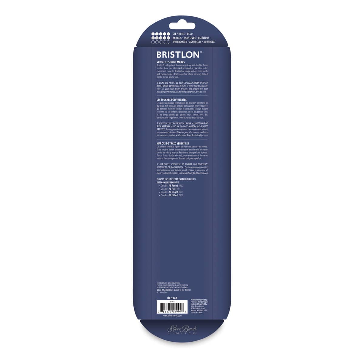 Silver Brush Bristlon Synthetic Bristle Brushes - Versatile Variety, Long Handle, Set of 4, back of pack