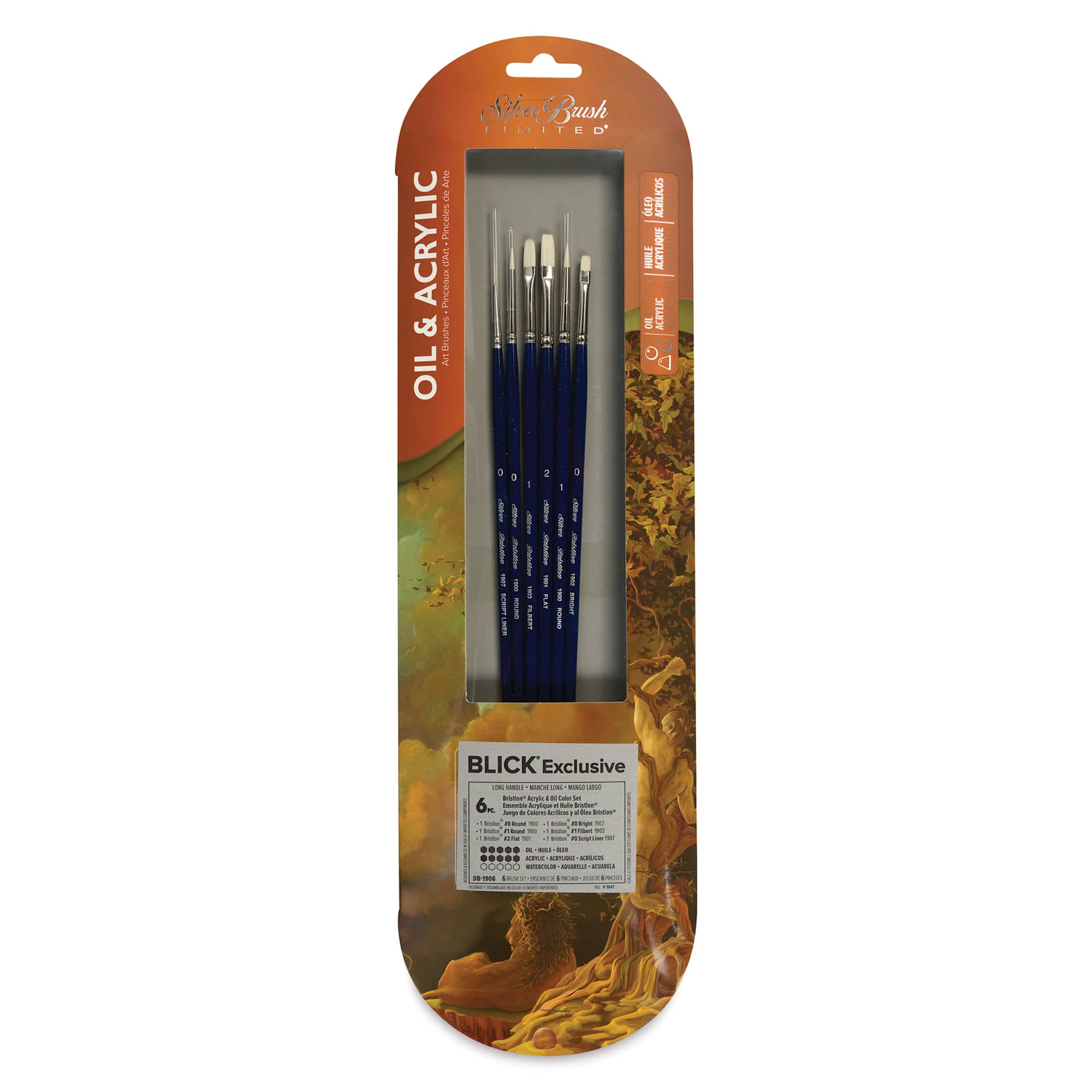 Silver Brush Bristlon Synthetic Bristle Brushes - BLICK Exclusive, Long Handle, Set of 6, front of pack