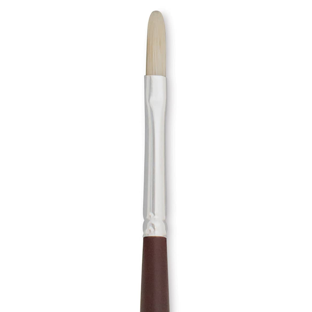Silver Brush Silverstone Premium White Hog Bristle Brush - Filbert, Long Handle, Size 0 close up