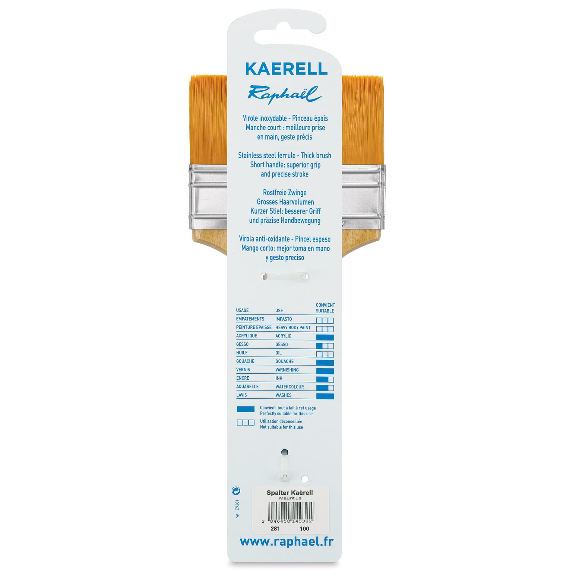 Raphael Kaerell Brush - Mixed Media Flat, Size 100, back of the packaging