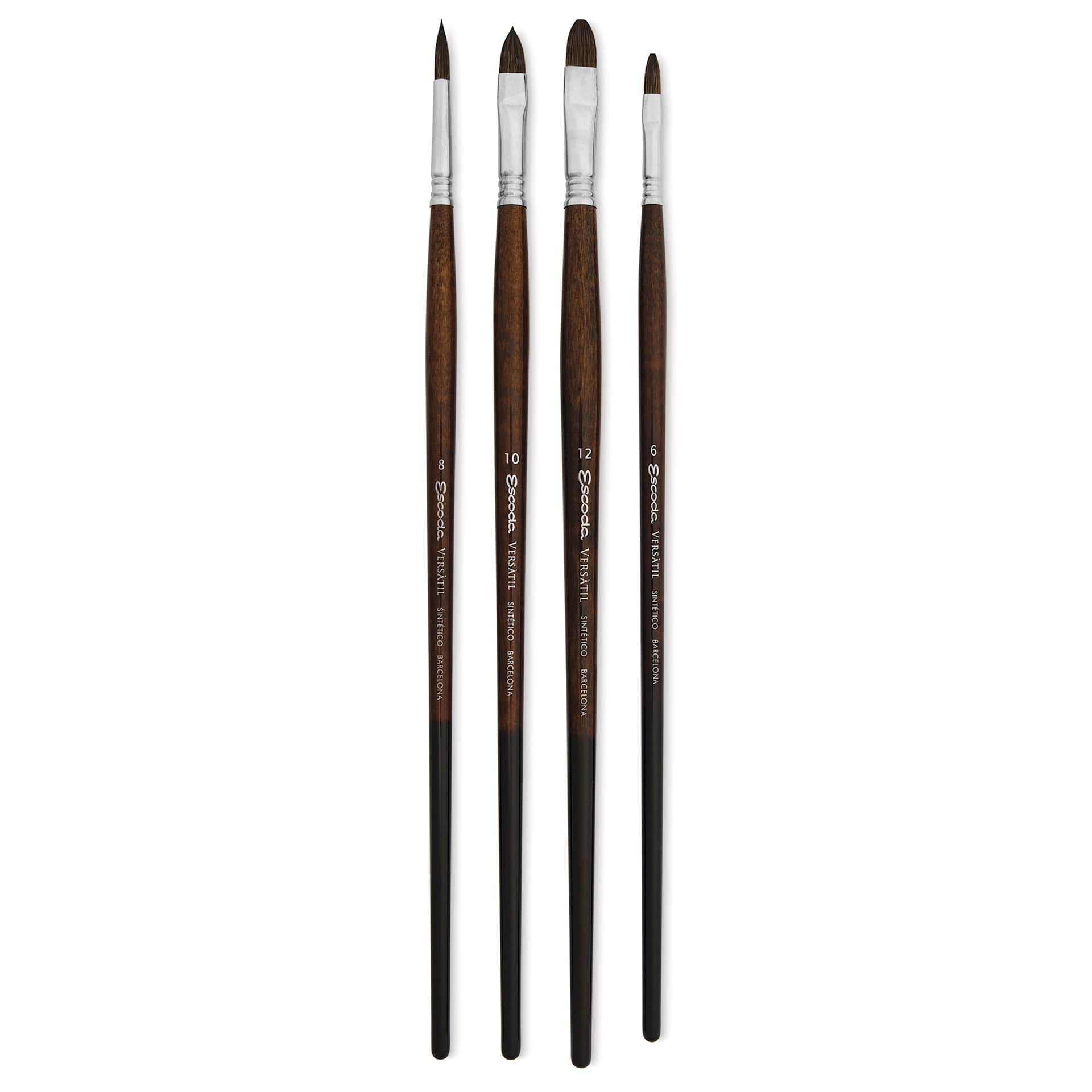 Escoda Versatil Synthetic Brushes - Series 8953, Set of 4, Long Handle, laid out