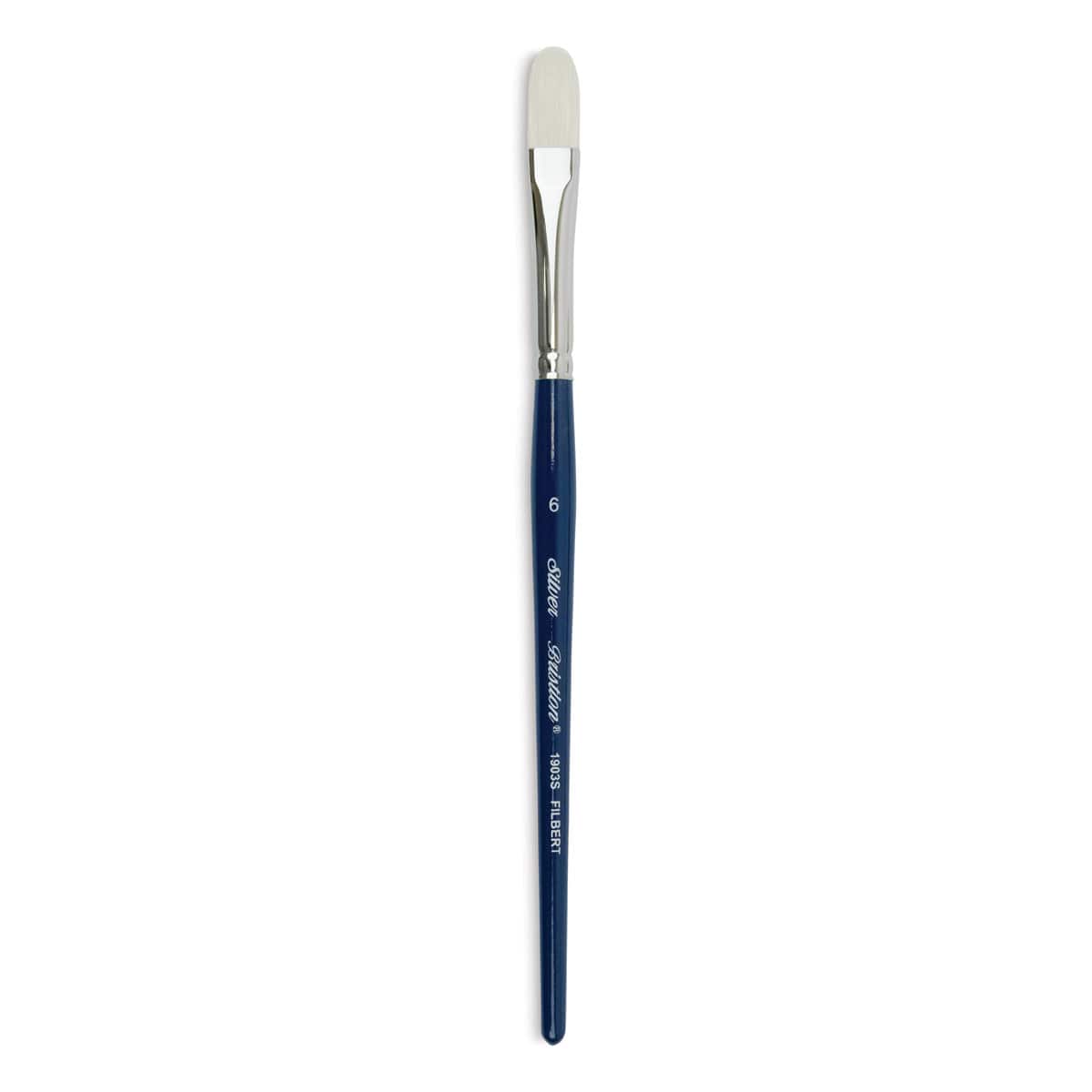 Silver Brush Bristlon Stiff White Synthetic Brush - Filbert, Size 6, Short Handle