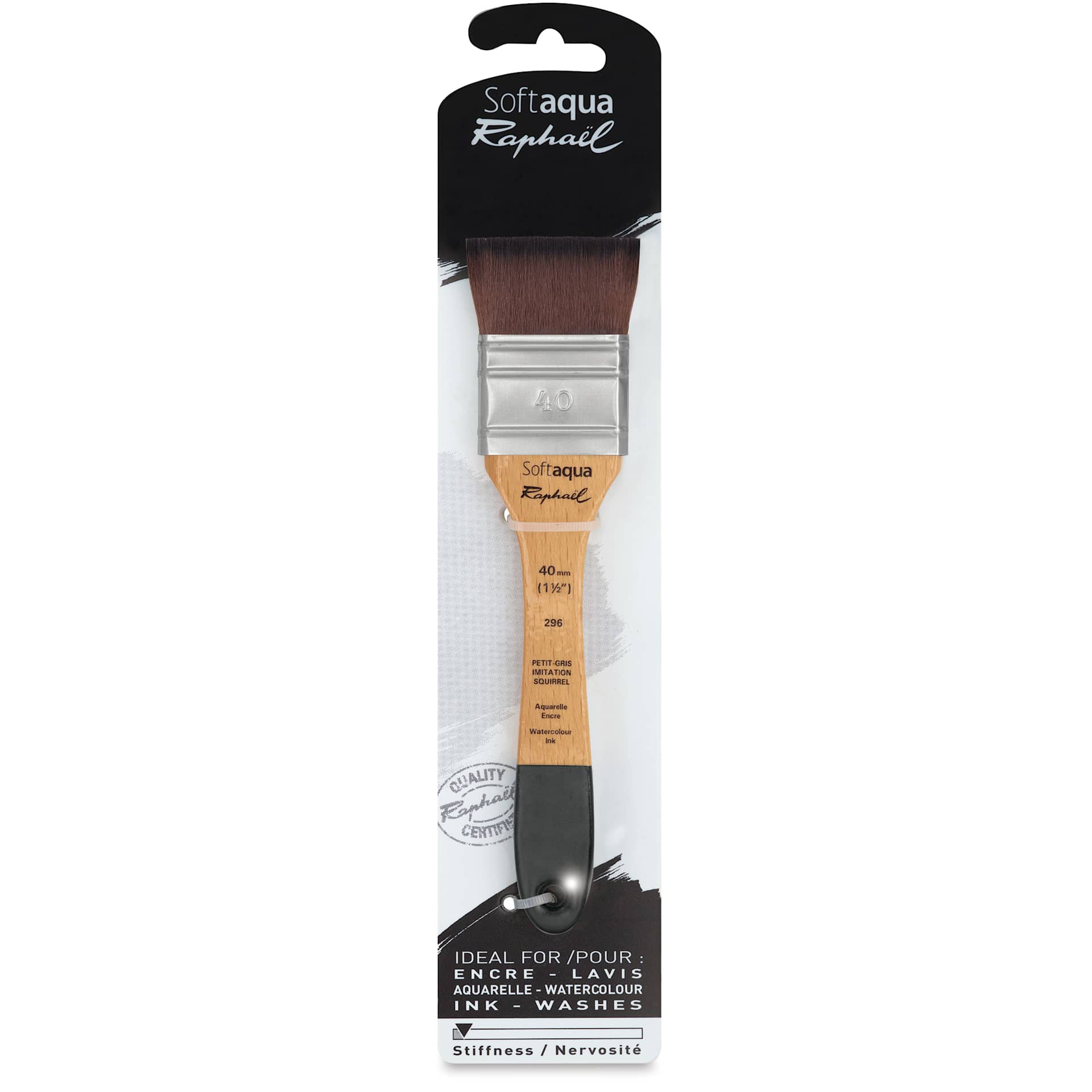 Raphaël Soft Aqua Brush - Short Handle, Large Flat, Size 40, inside packaging