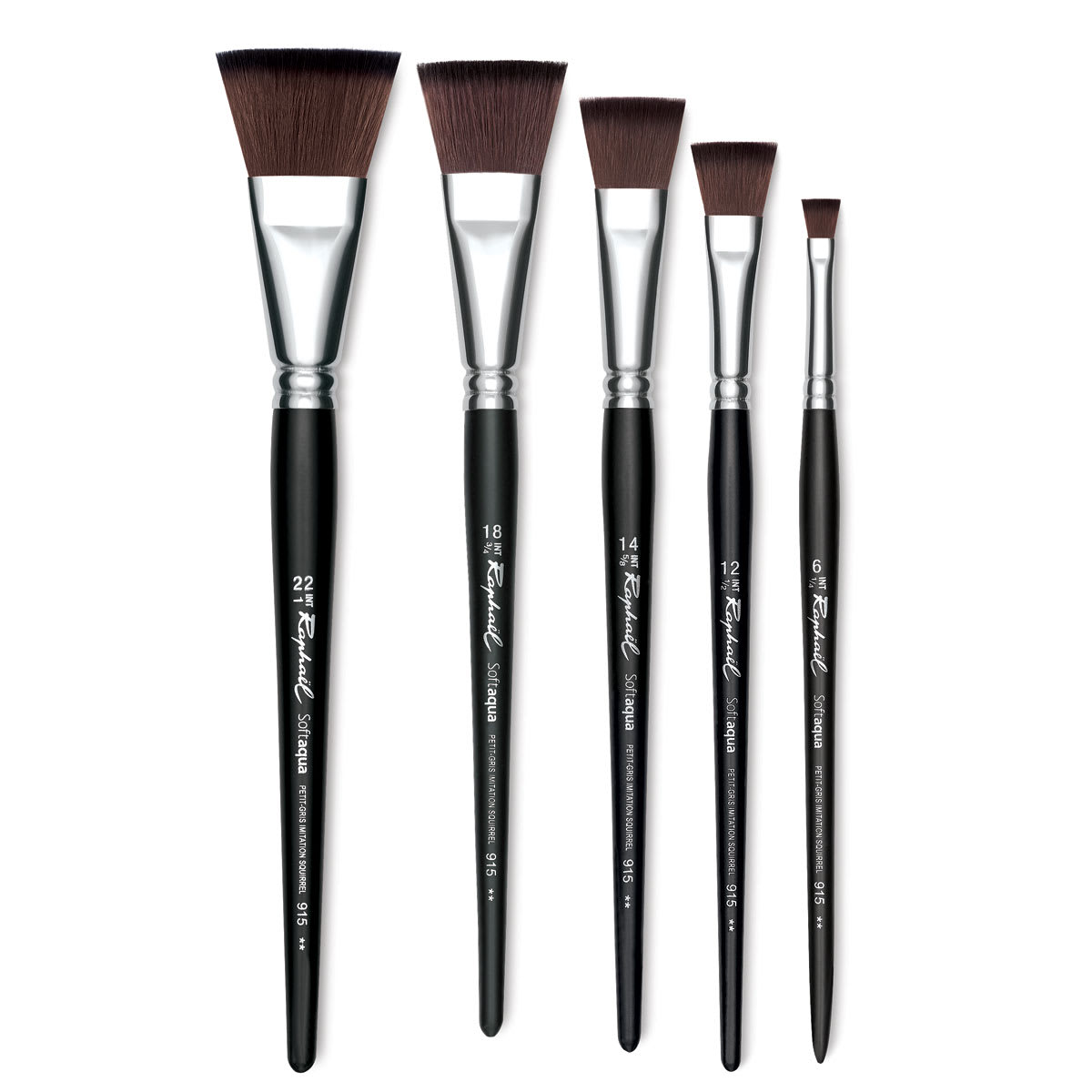 Raphaël Soft Aqua Brush - Full length shot of range of Flat brushes shown Raphaël Soft Aqua Brush - Full length shot of range of Flat brushes shown