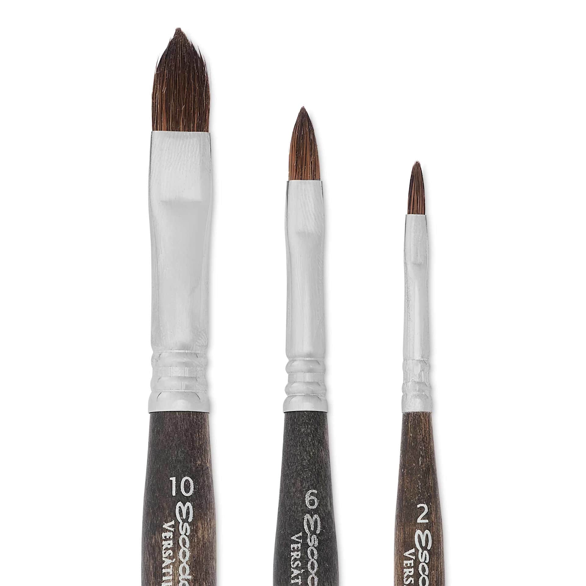 Escoda Versàtil Synthetic Kolinsky Travel Brushes - Set of 3, Filbert, close up