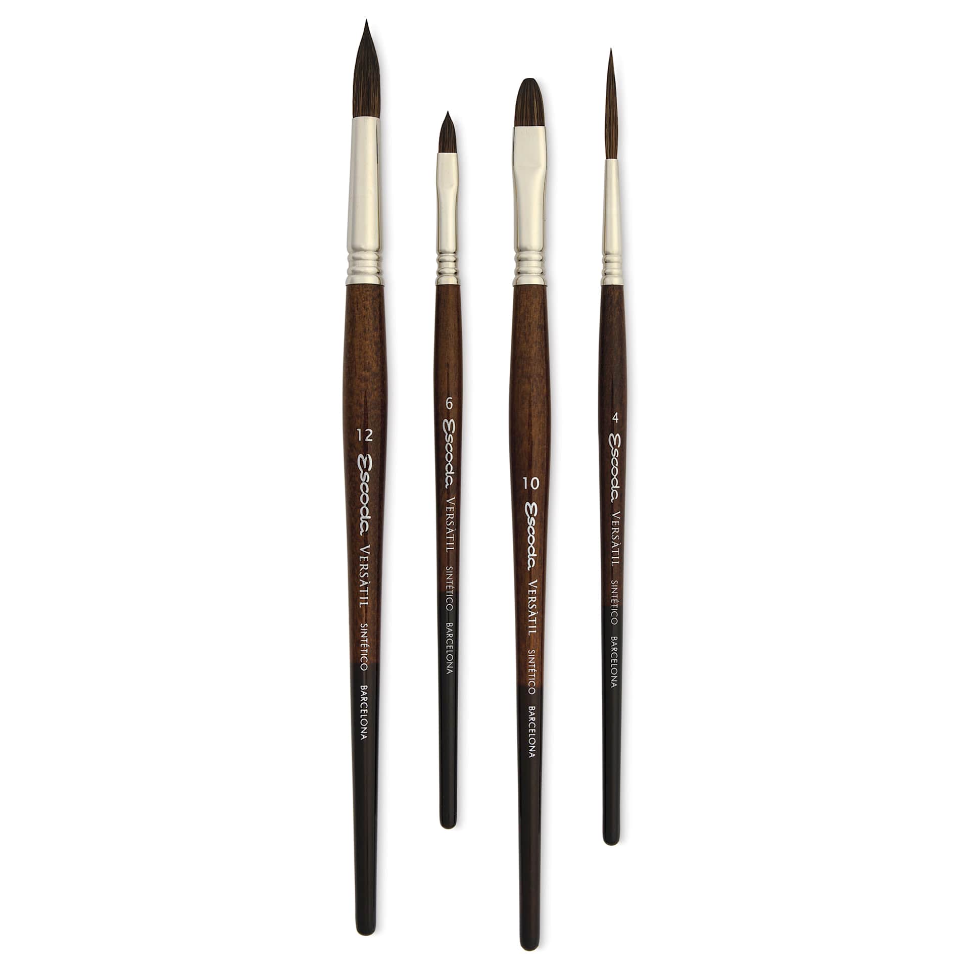 Escoda Versatil Synthetic Brushes - Series 8914, Set of 4, Short Handle, laid out
