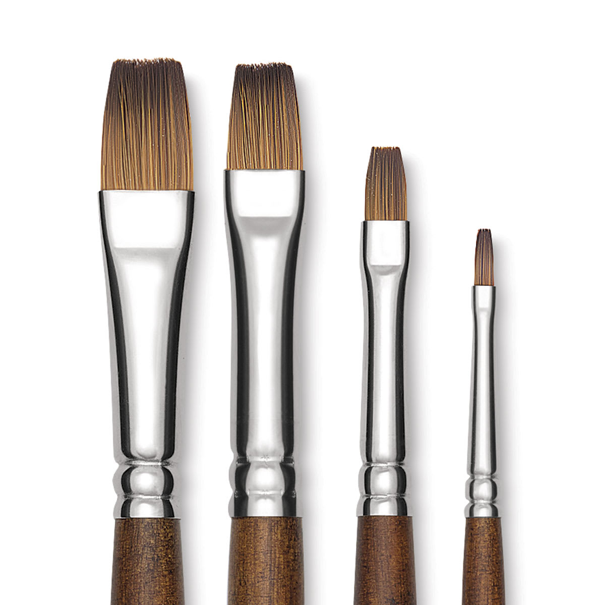 Raphaél Precision Brushes - Closeup of 4 Flat brushes shown 