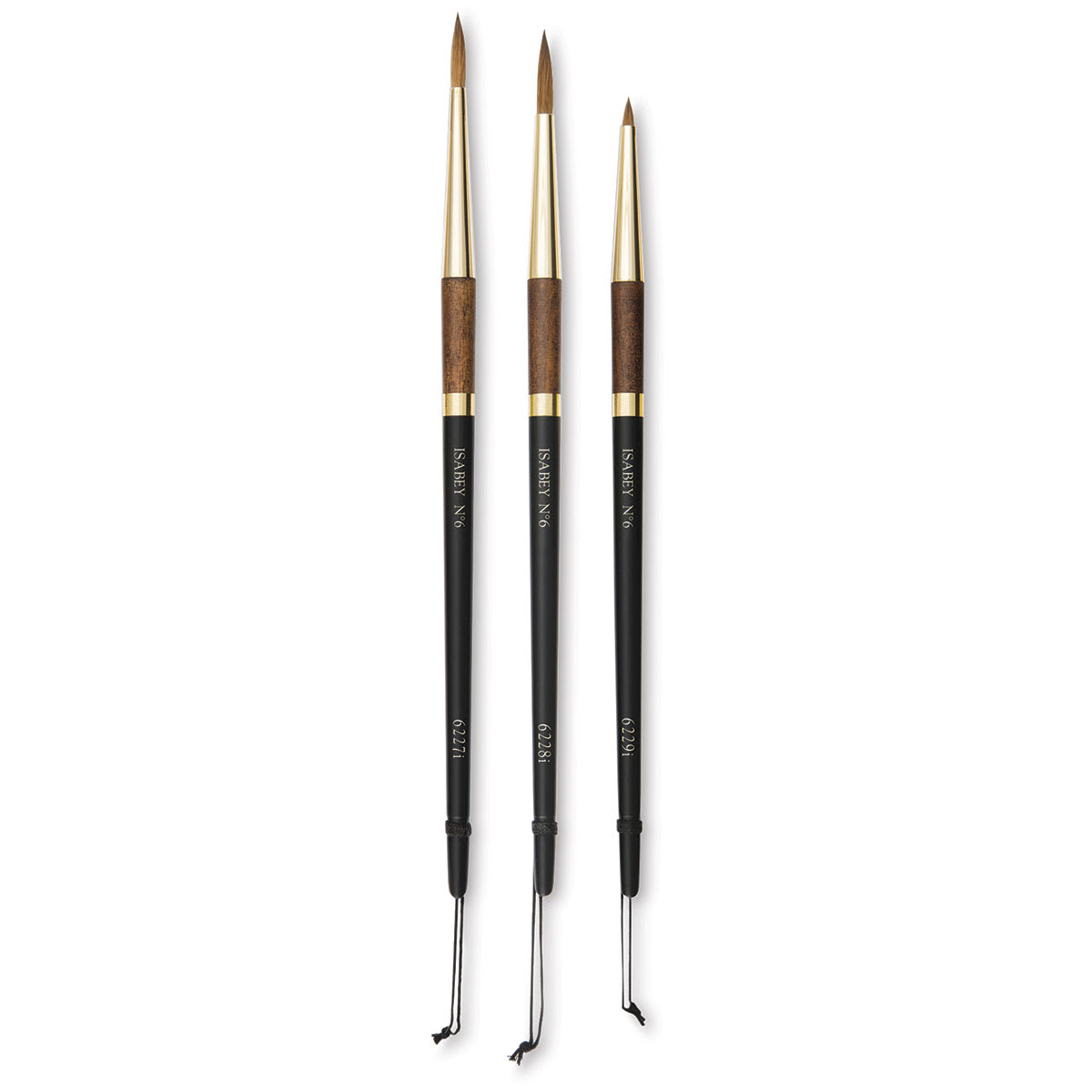 Isabey Pure Kolinsky Sable Round Brushes - 3 Brushes shown upright
