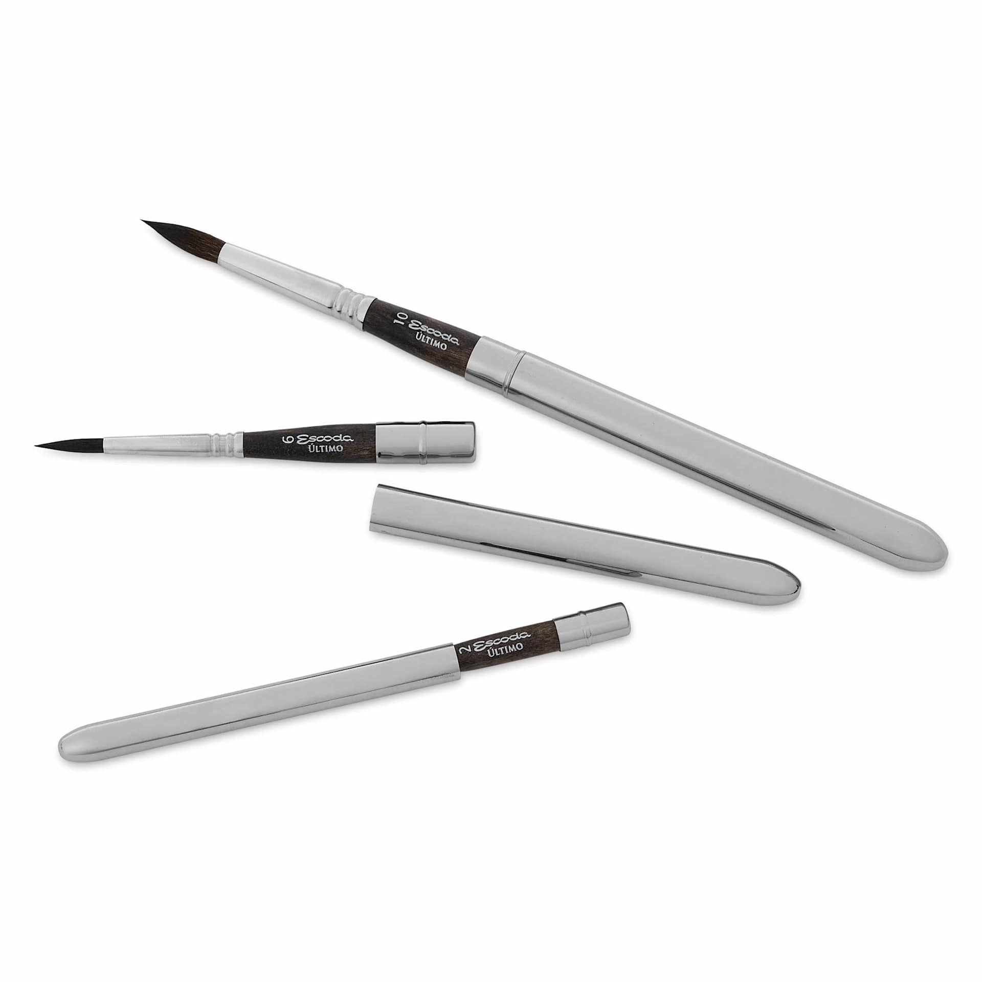 Escoda Último Synthetic Squirrel Travel Brushes - Set of 3, Round, full length, separated, and travel-safe.