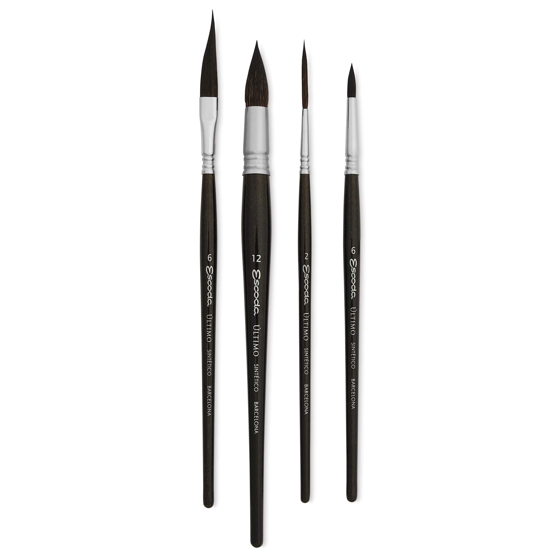 Escoda Último Synthetic Squirrel Brushes - Series 8911 Assorted, Set of 4, laid out