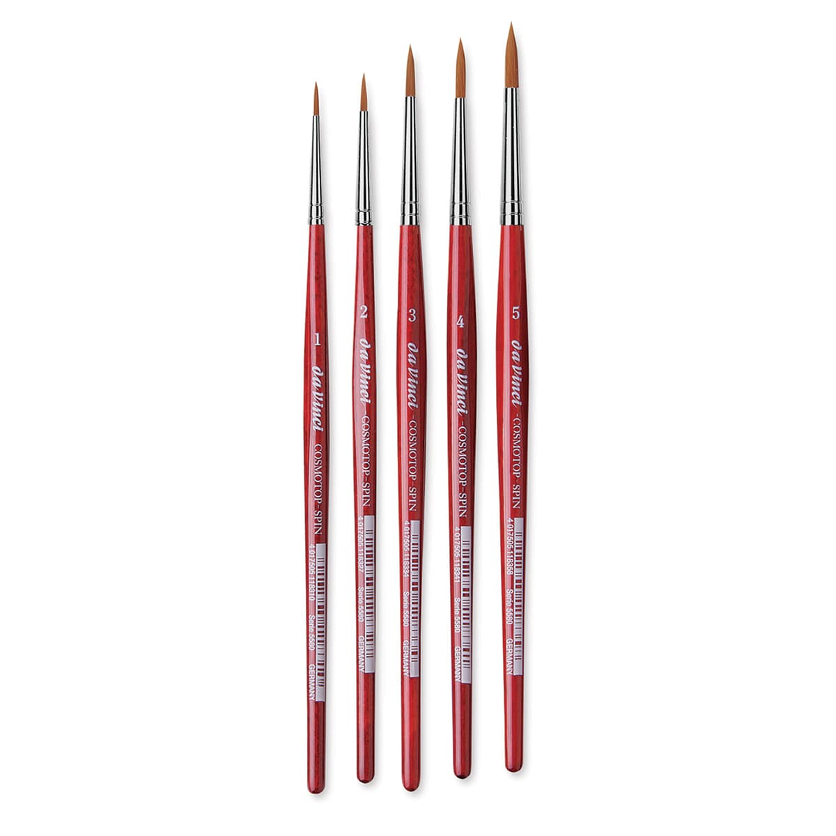 Da Vinci Artist Brush Set - Set of 5 CosmoTop Spin Small Round brushes shown upright