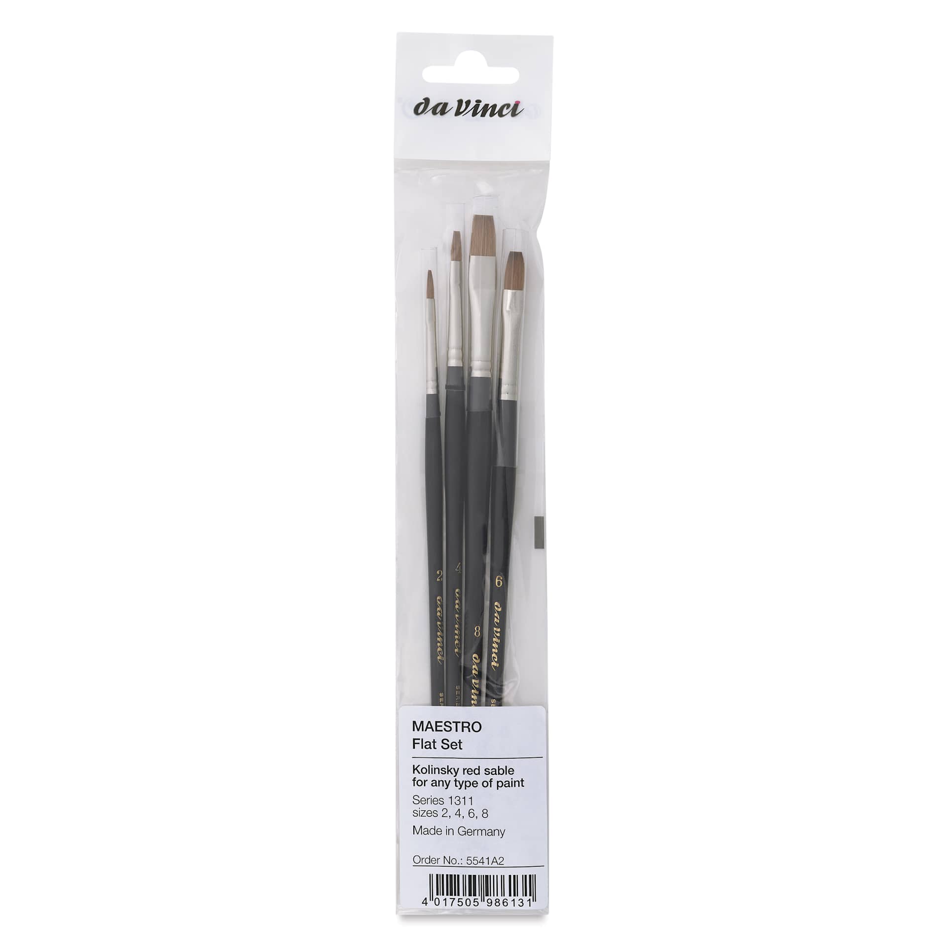 Da Vinci Maestro Kolinsky Brushes - 1311 Flat, Set of 4, front of the packaging