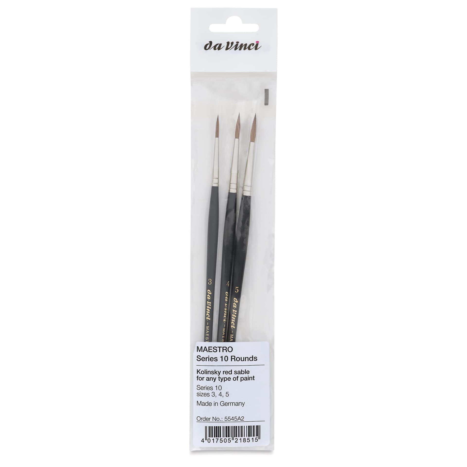 Da Vinci Maestro Kolinsky Brushes - 10 Round, Set of 3, front of the packaging