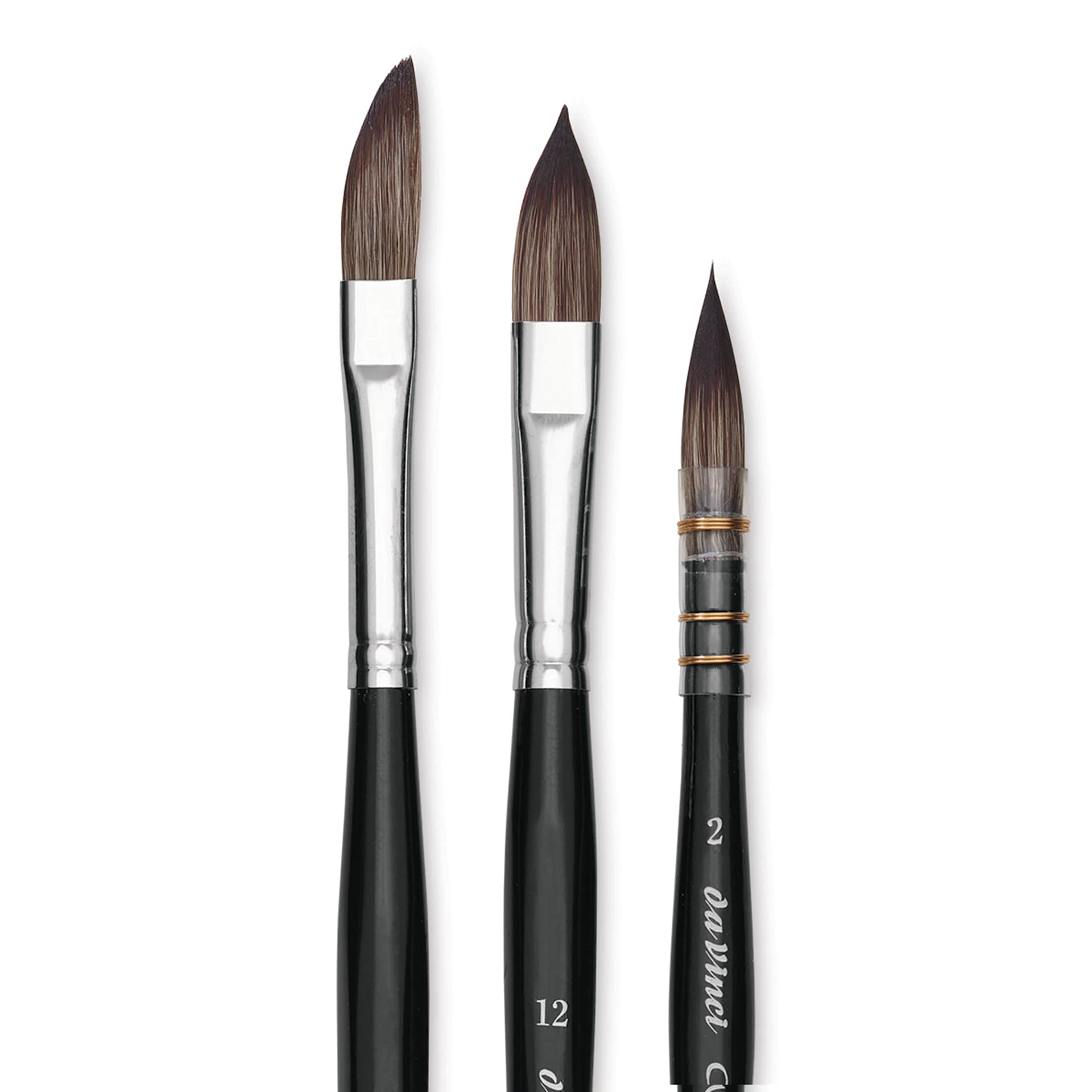 Da Vinci Casaneo Synthetic Squirrel Watercolor Brush Set - Assorted, Box Set of 3, Short Handle, close up