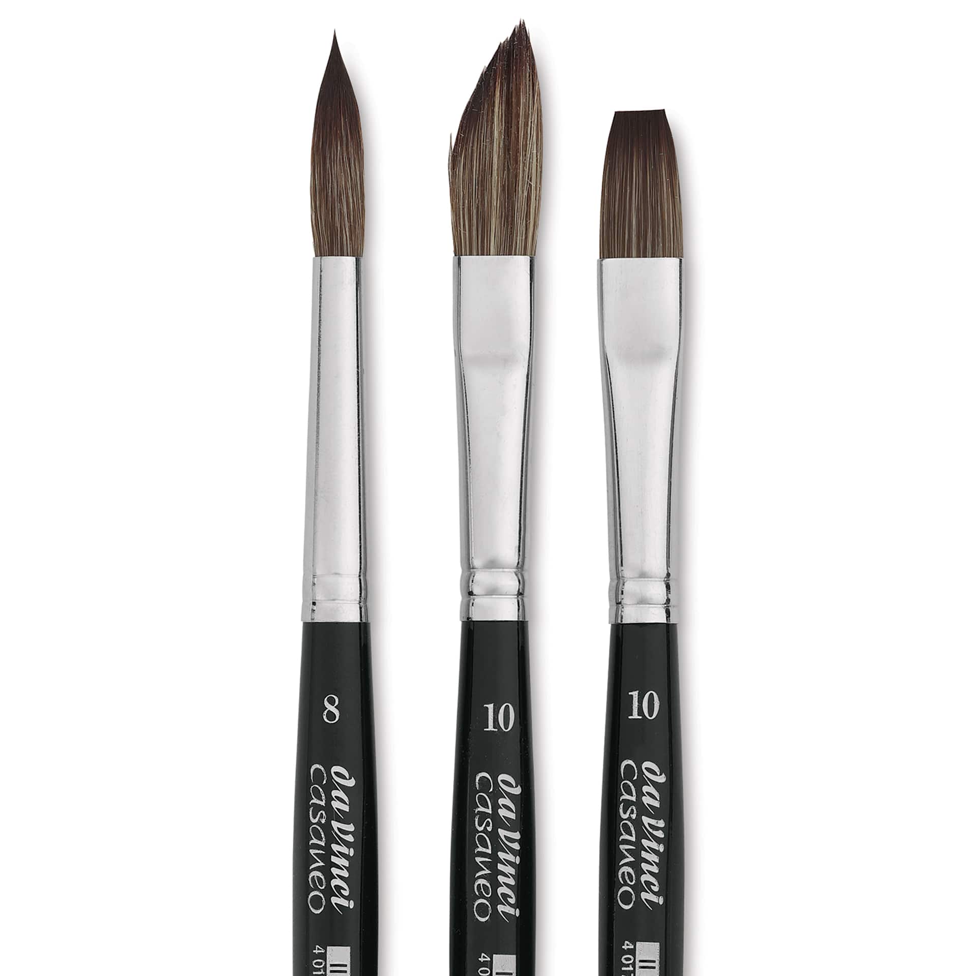 Da Vinci Casaneo Synthetic Squirrel Watercolor Brush Set - Assorted, Urban Sketching Set of 3, Short Handle, close up