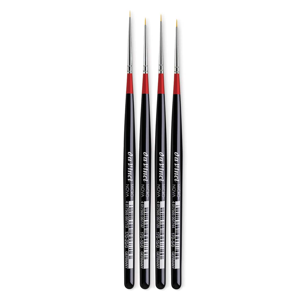 Da Vinci Micro Nova Synthetic Brushes - Round, Set of 4, laid out