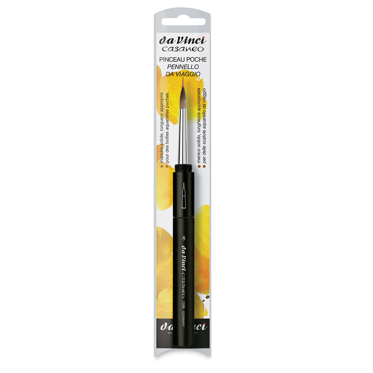 Da Vinci Casaneo Synthetic Squirrel Watercolor Brush - Travel Inlaid Liner, Size 8, Short Handle (in package)