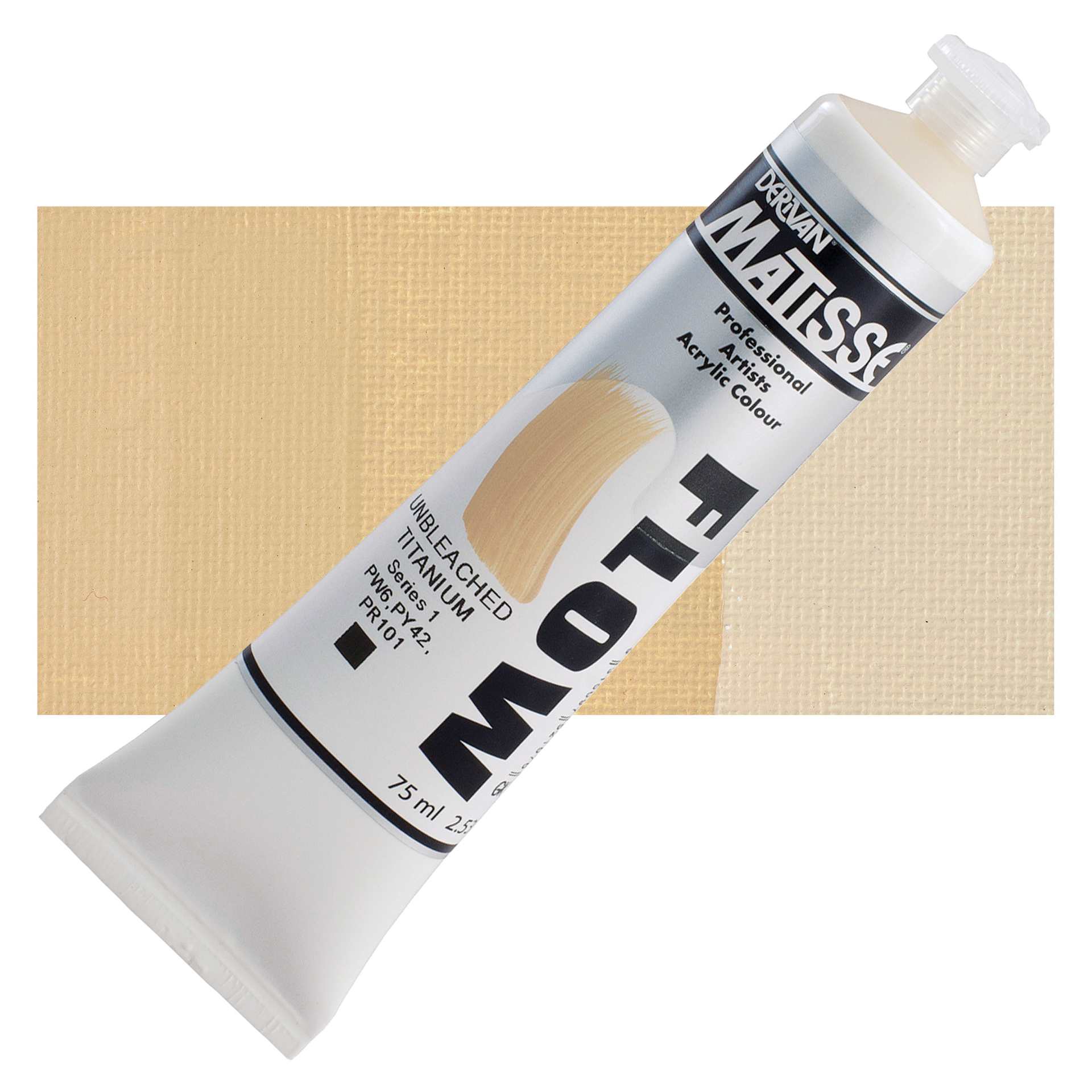 Matisse Flow Acrylic Paint - Unbleached Titanium, 75 ml tube and swatch