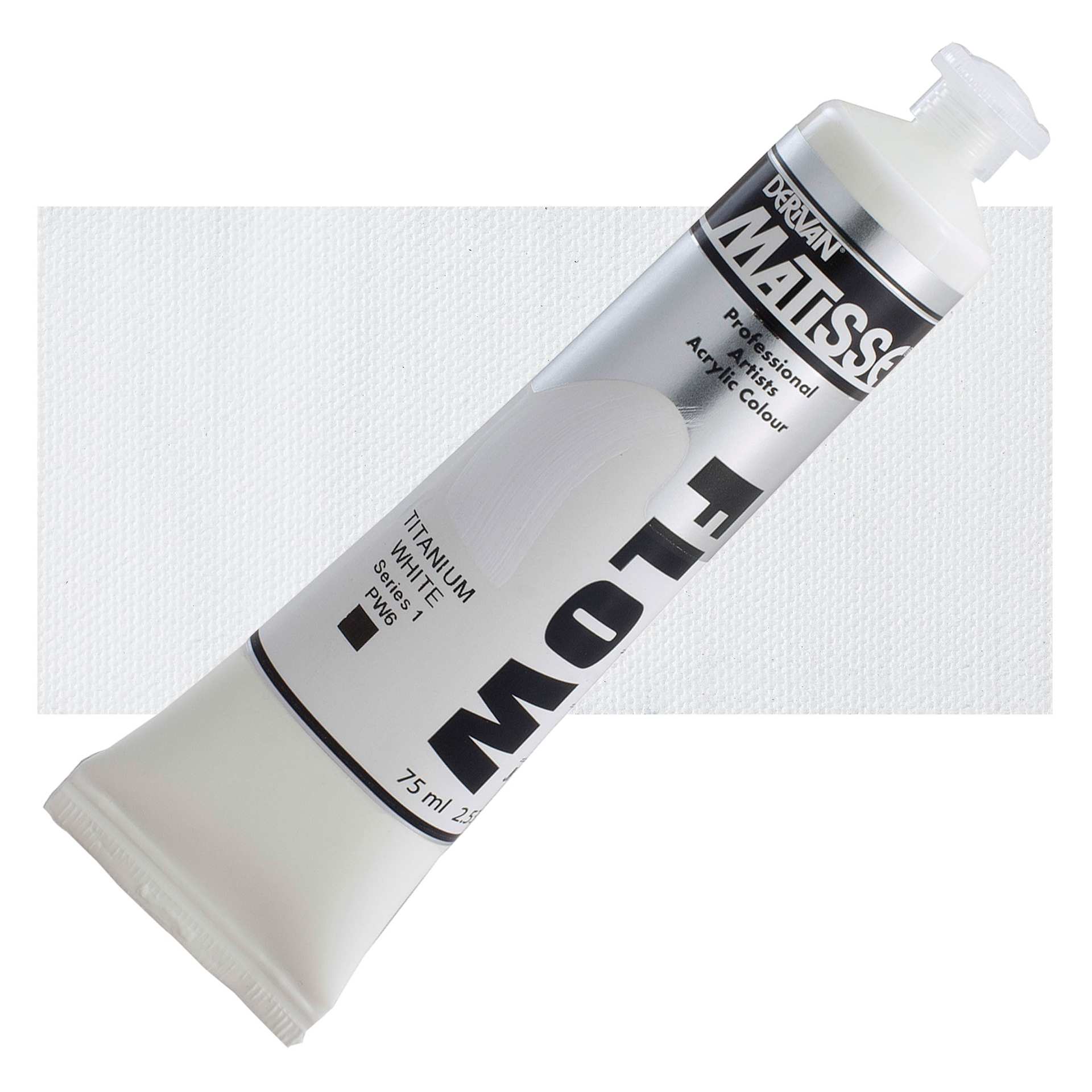 Matisse Flow Acrylic Paint - Titanium White, 75 ml tube and swatch