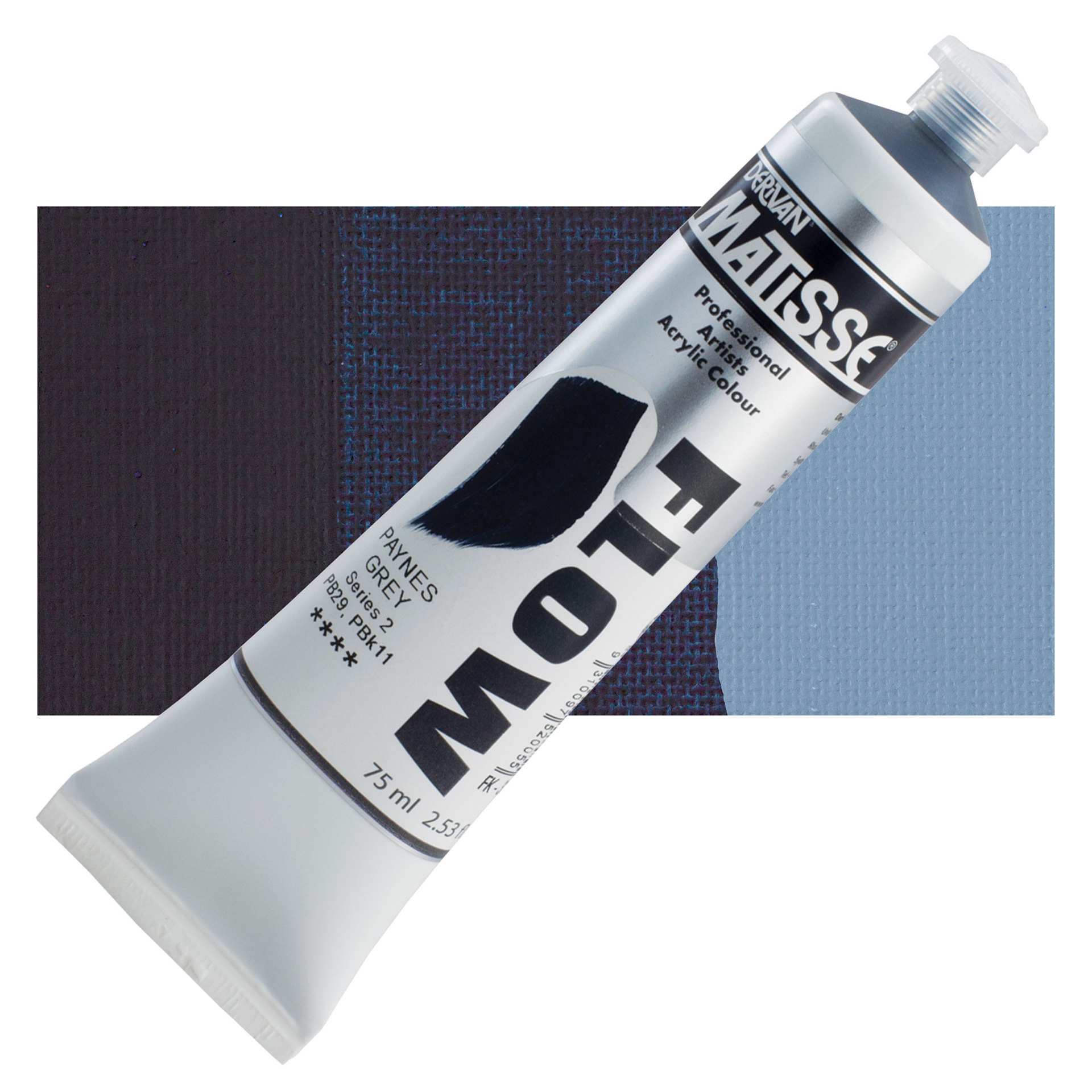 Matisse Flow Acrylic Paint - Payne's Grey, 75 ml tube and swatch