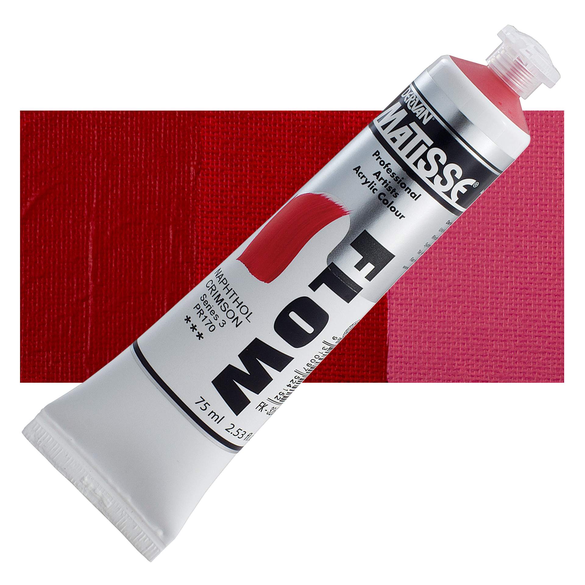 Matisse Flow Acrylic Paint - Naphthol Crimson, 75 ml tube and swatch
