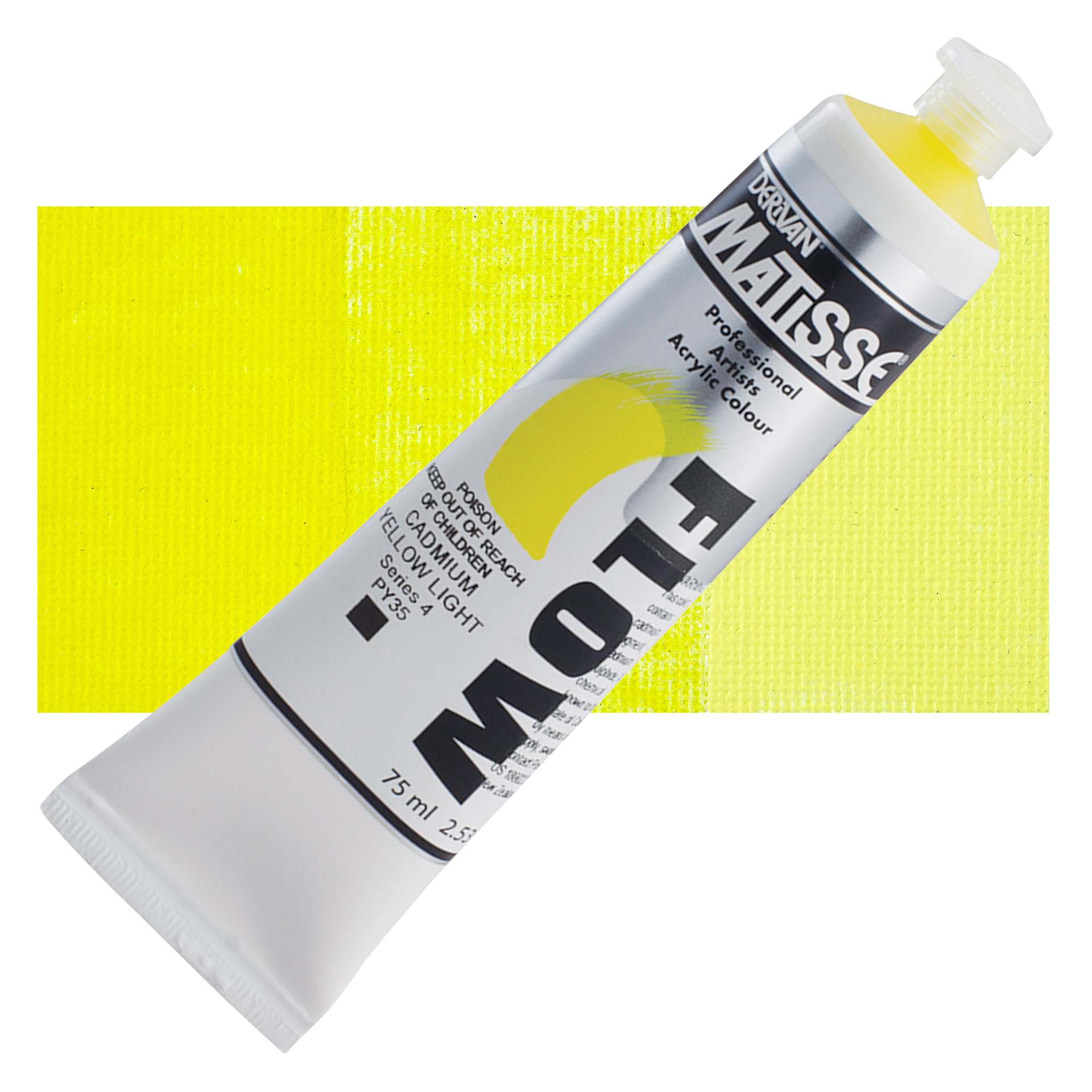 Matisse Flow Acrylic Paint - Cadmium Yellow Light, 75 ml tube and swatch