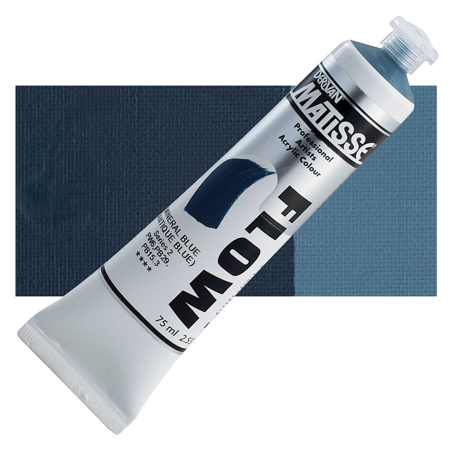 Matisse Flow Acrylic Paint - Mineral Blue, 75 ml tube and swatch