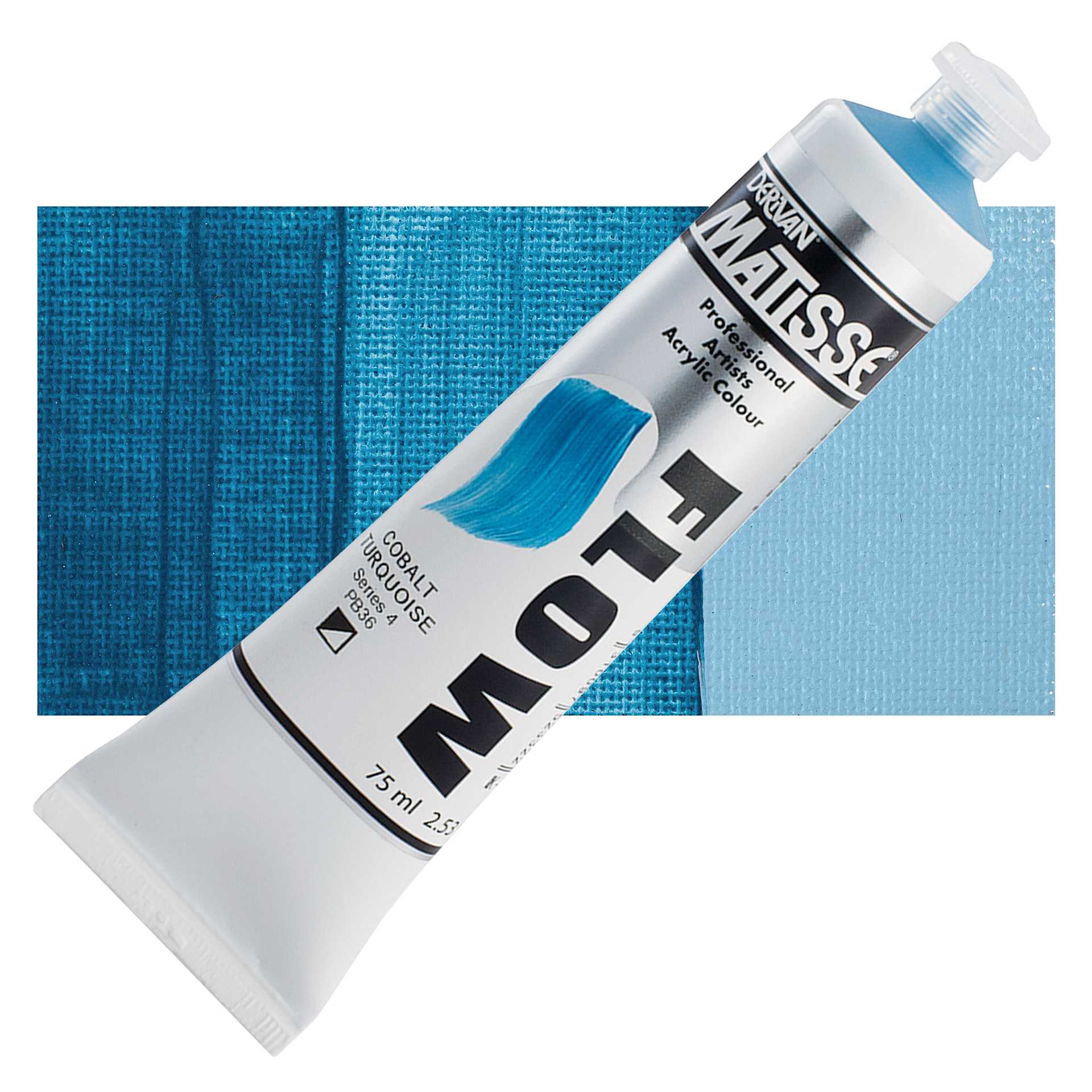 Matisse Flow Acrylic Paint - Cobalt Turquoise, 75 ml tube and swatch