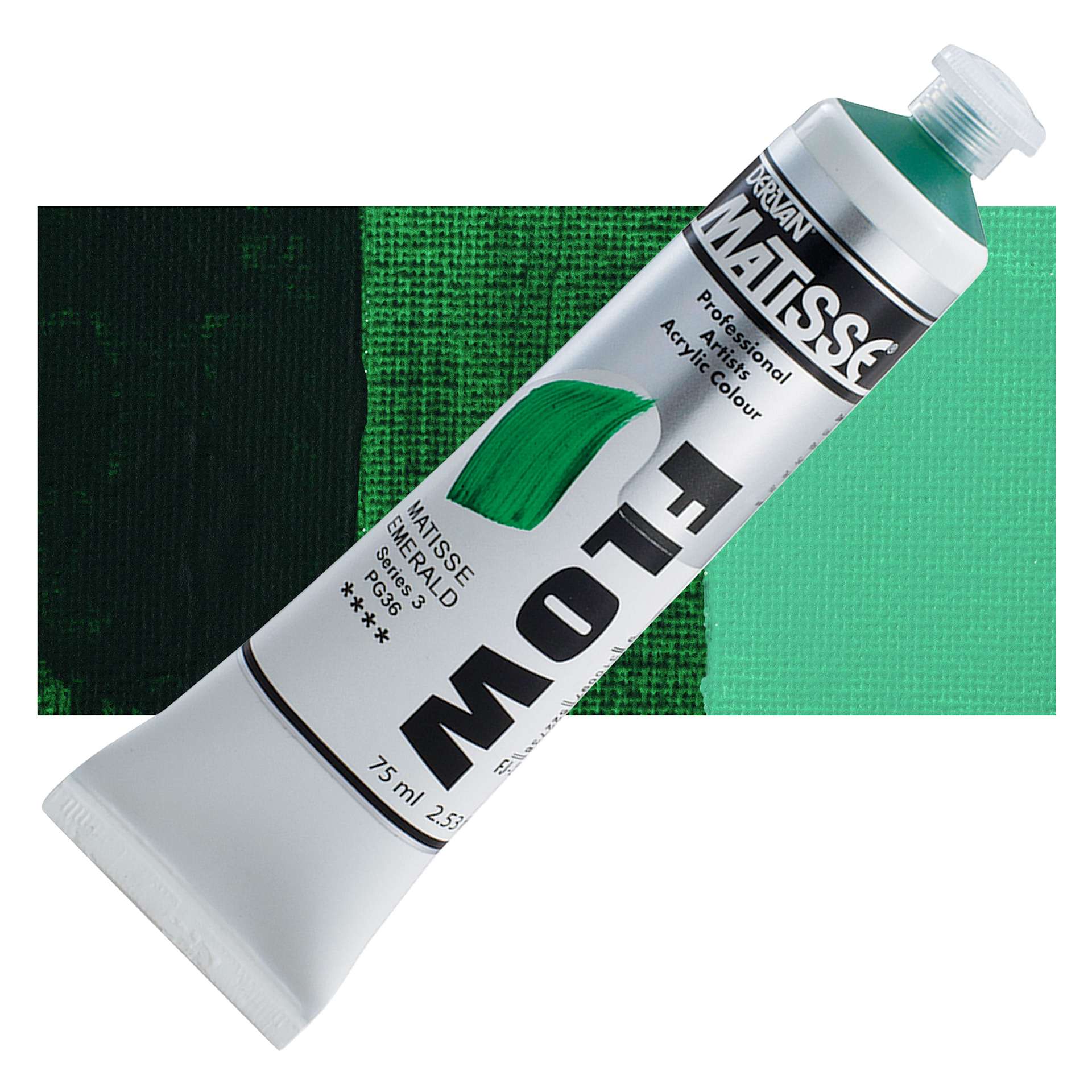 Matisse Flow Acrylic Paint - Matisse Emerald, 75 ml tube and swatch
