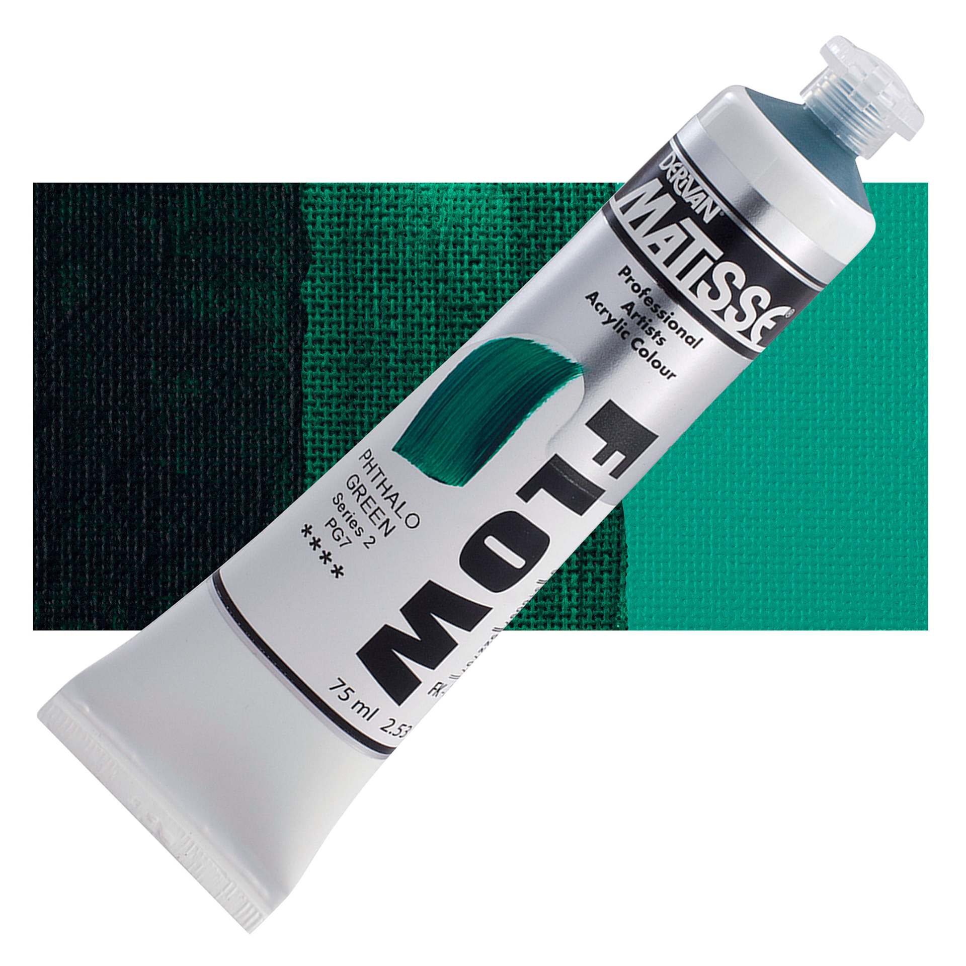 Matisse Flow Acrylic Paint - Phthalo Green, 75 ml tube and swatch