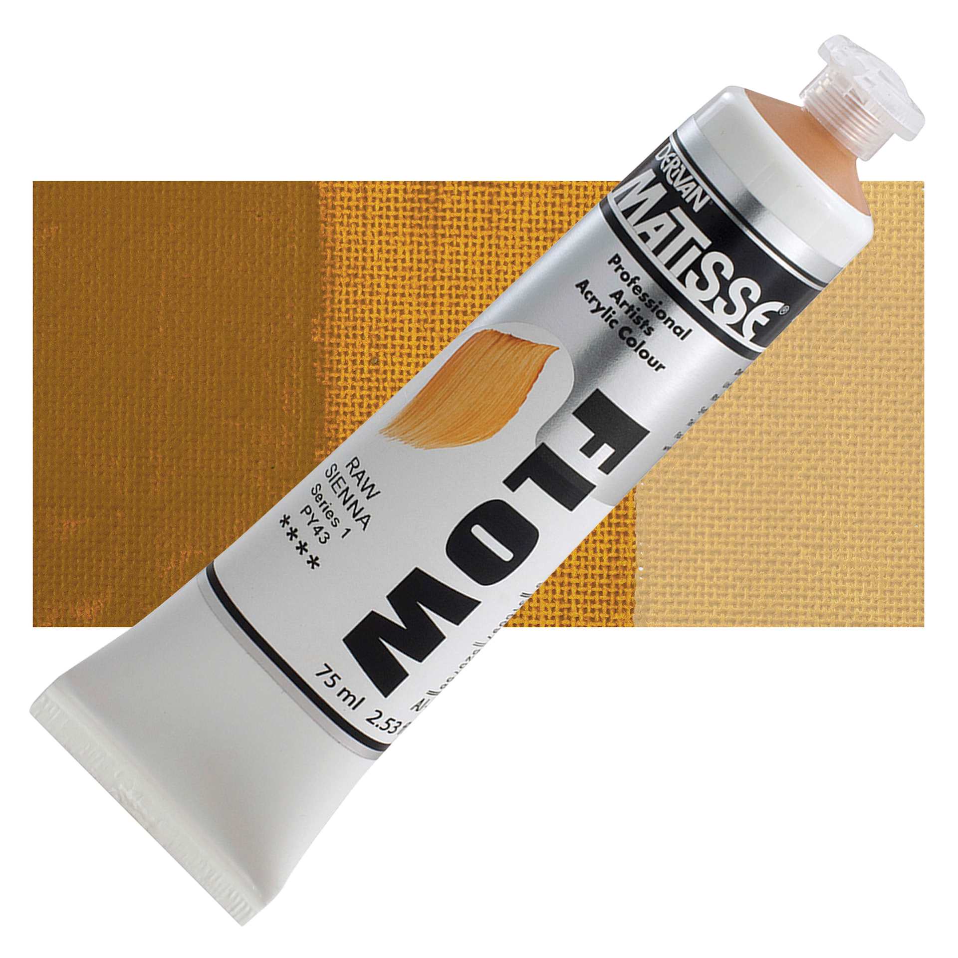 Matisse Flow Acrylic Paint - Raw Sienna, 75 ml tube and swatch