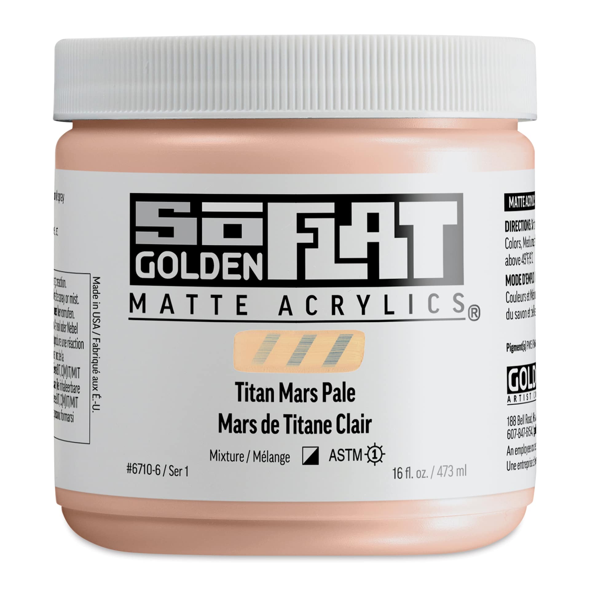 Golden SoFlat Matte Acrylic Paint - Titan Mars Pale, 473 ml, Jar